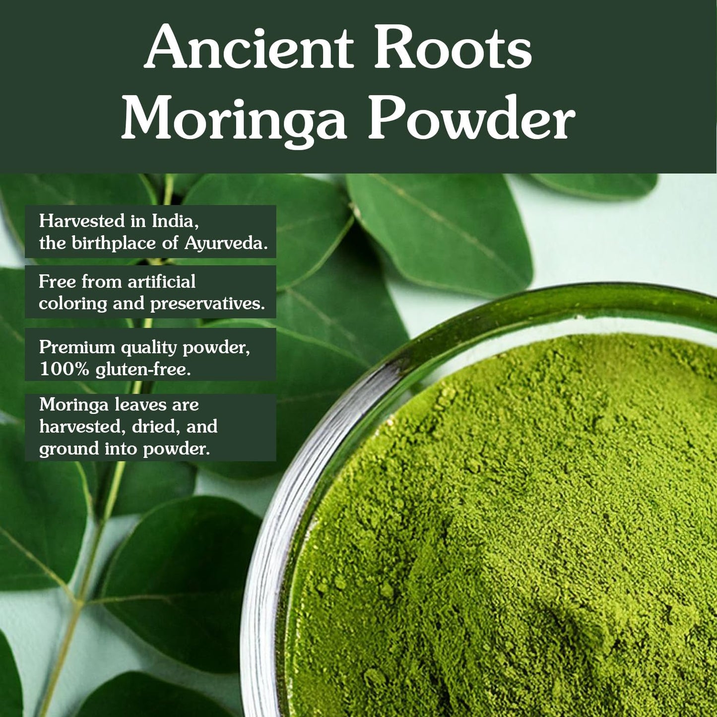 Ancient Roots Moringa Powder 100% Pure & Natural, Non-Gmo, Gluten-Free Finely Ground Moringa Leaf For Smoothies, Teas, And Recip