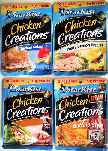 Starkist CHICKEN CREATIONS Ultimate Variety 4 Pack, NEW for 2018! 1 Pack each of TERIYAKI, CHICKEN SALAD, ZESTY LEMON PEPPER, BU
