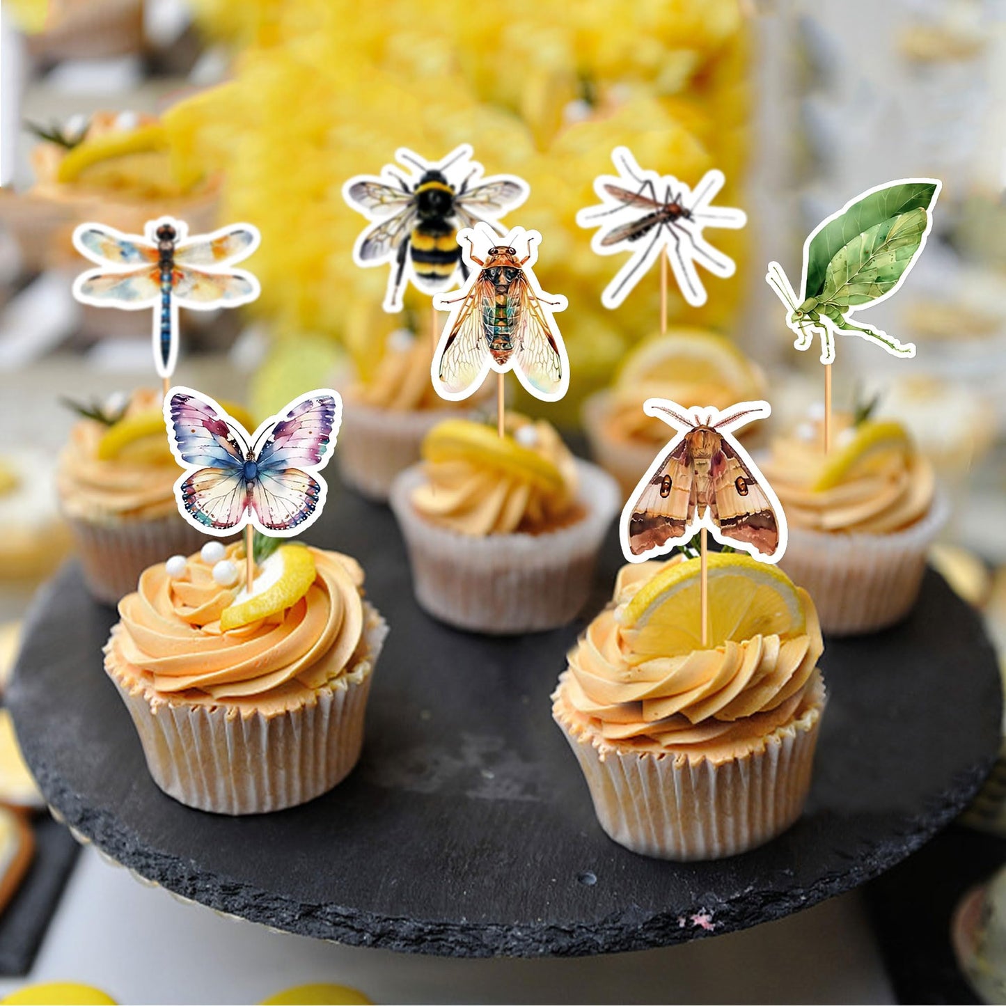 Ercadio 32 Pcs Insect Theme Cupcake Toppers Dragonflies Bees Flies Butterflies Moths Cupcake Pick Decorations For Insect Theme B