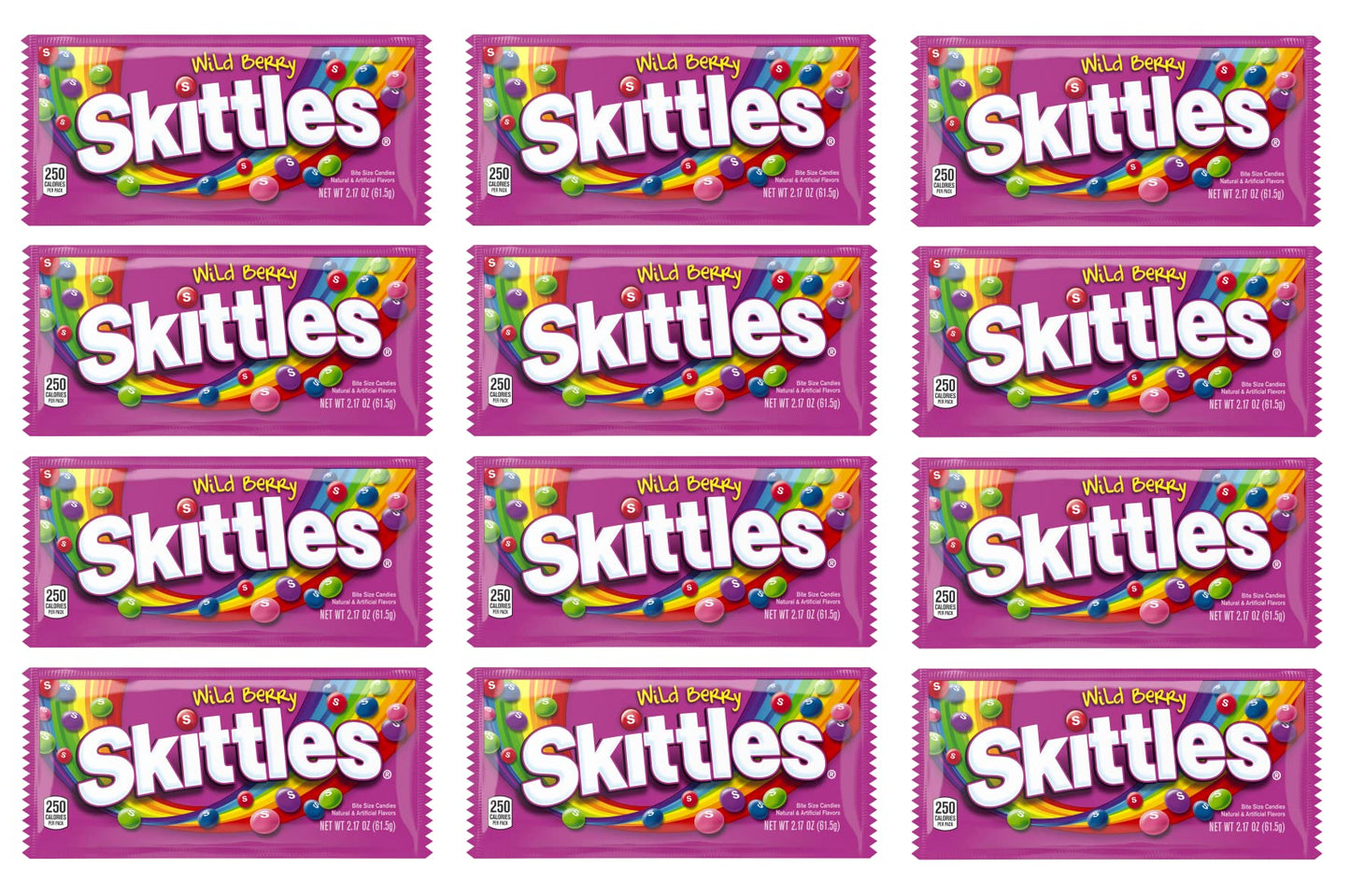 Skittles - Original, Wild Berry, Tropical, Smoothies, Sour, Brightside, All Lime - Full Size, Bite Size Candy, Individual Packs - Great For Holidays, Parties, Gifts & More ! (Wild Berry - 2.17 Ounce, 12 Count)
