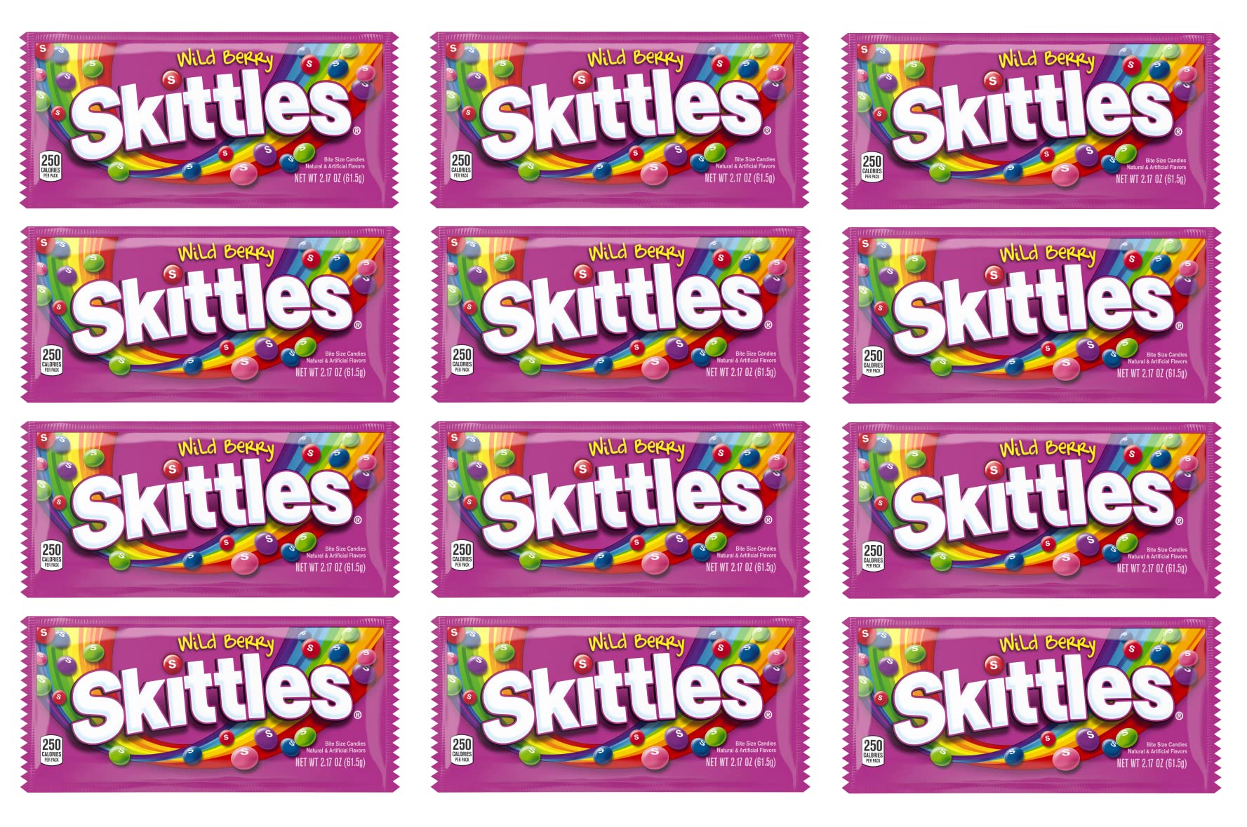 Skittles - Original, Wild Berry, Tropical, Smoothies, Sour, Brightside, All Lime - Full Size, Bite Size Candy, Individual Packs - Great For Holidays, Parties, Gifts & More ! (Wild Berry - 2.17 Ounce, 12 Count)
