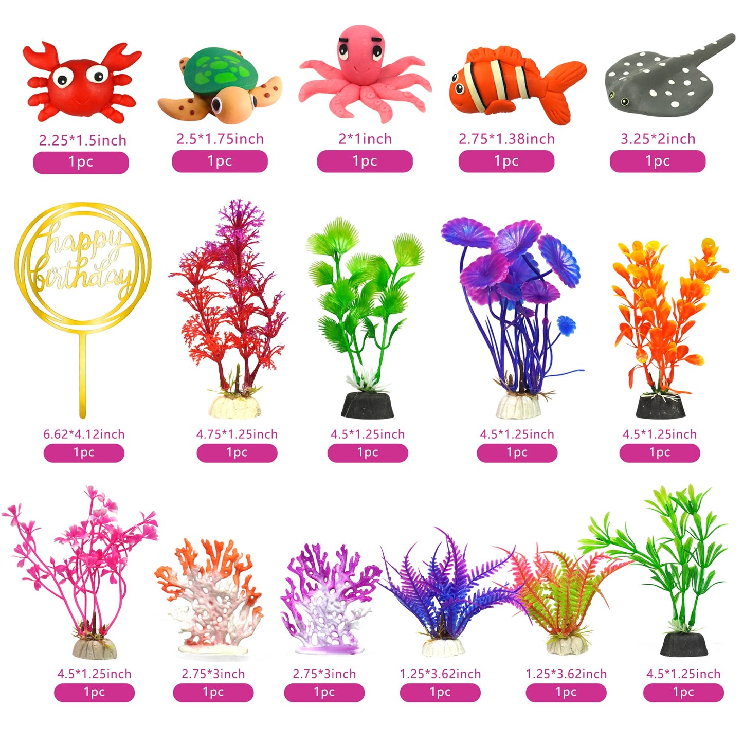 16 Pcs Sea Ocean Cake Toppers Under The Sea Ocean Animals Birthday Cake Decorations For Sea Ocean Theme Baby Shower Birthday Par