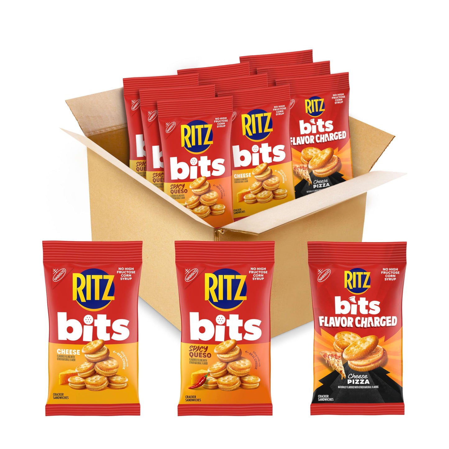 RITZ Bits Flavor Charged Sandwich Crackers Variety Pack, Snacks for Kids and Adults, Lunch Snacks, 9-3 oz Bags
