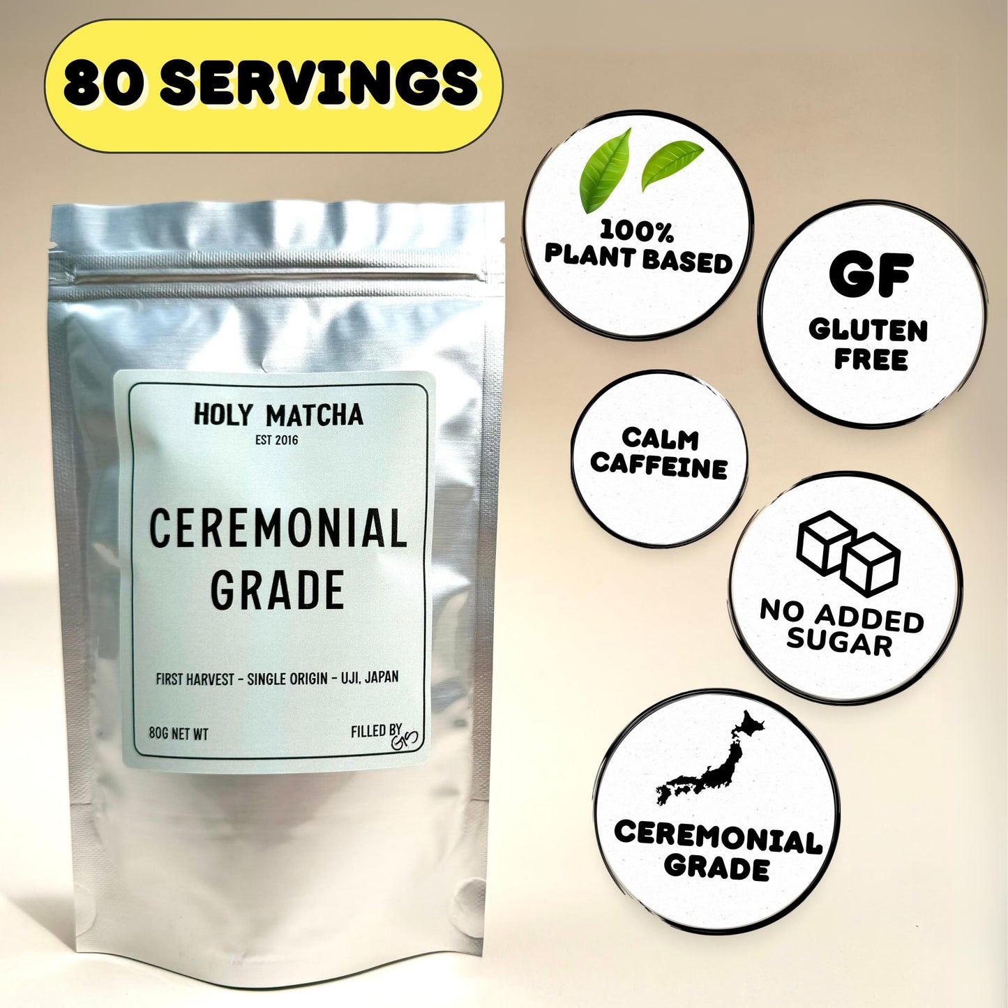 HOLY MATCHA Ceremonial Green Tea Powder | Antioxidant Superfood | 2.8 oz (Pack of 1)