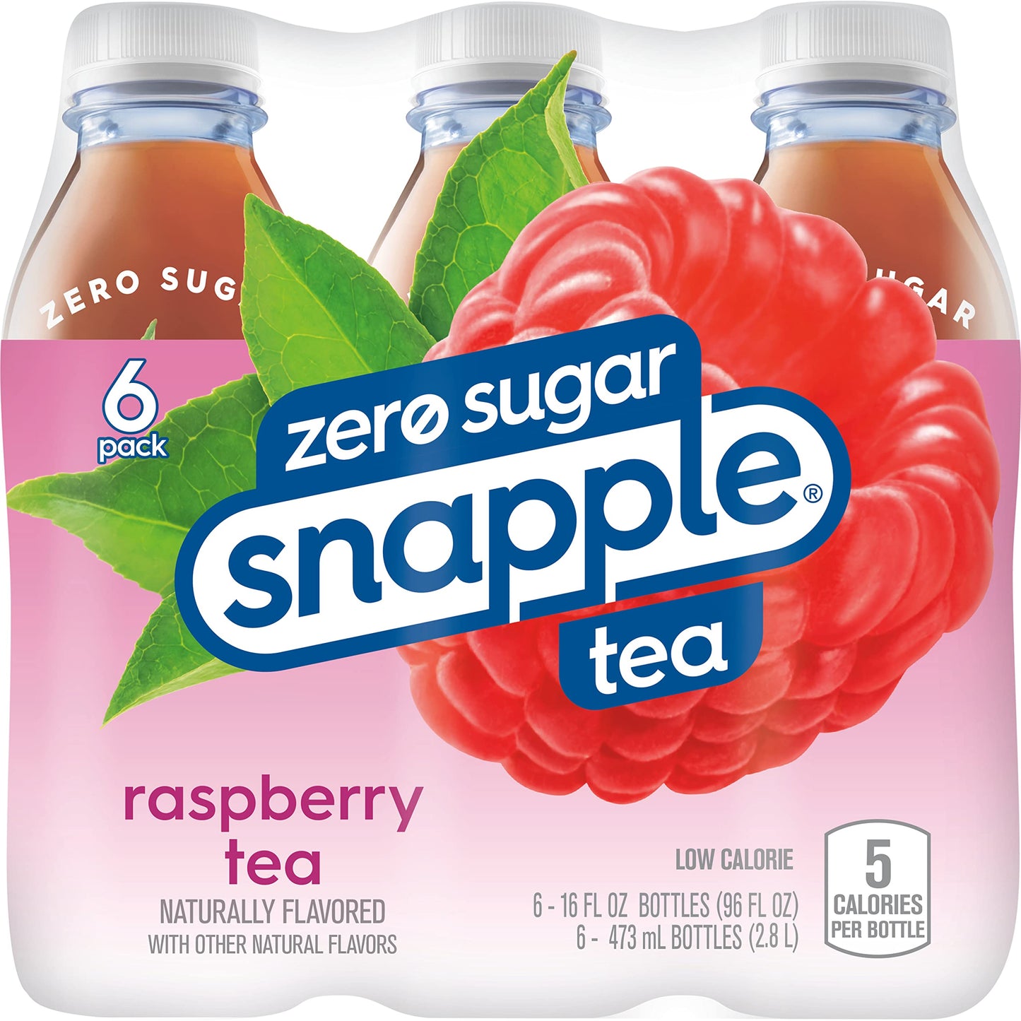 Snapple Zero Sugar Raspberry Tea, 16 fl oz recycled plastic bottle, 6 pack