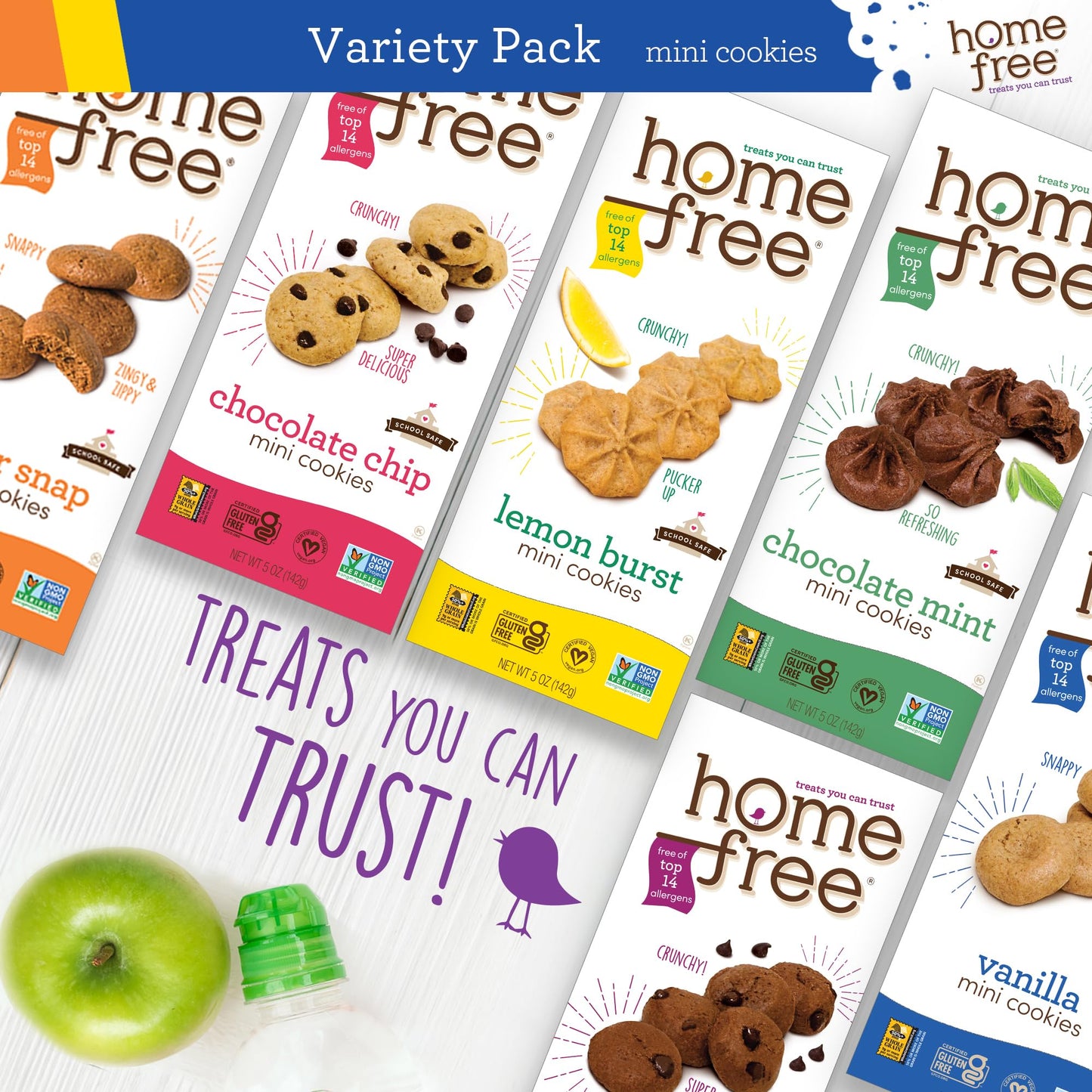 Homefree Treats — Vegan Cookies Variety Pack – Allergy Safe School Snacks – Peanut Free, Gluten Free, Egg Free, Dairy Free – Yummy Crunchy Cookie Assortment, Kosher Pareve (6 Count)
