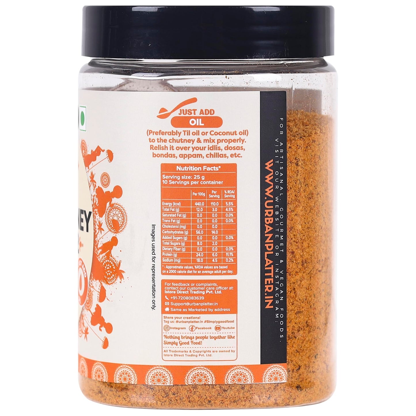 Urban Platter South Indian Style Instant Idli Chutney Powder, 250g / 8.8oz [Molaga Podi, Just Add Water]
