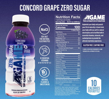 A-Game Zero Sugar Sports Drink, Concord Grape Zero, Sugar Frenatural Flavors, Gluten Free & Keto Friendly, 16.9 Fl Oz (Pack Of 1