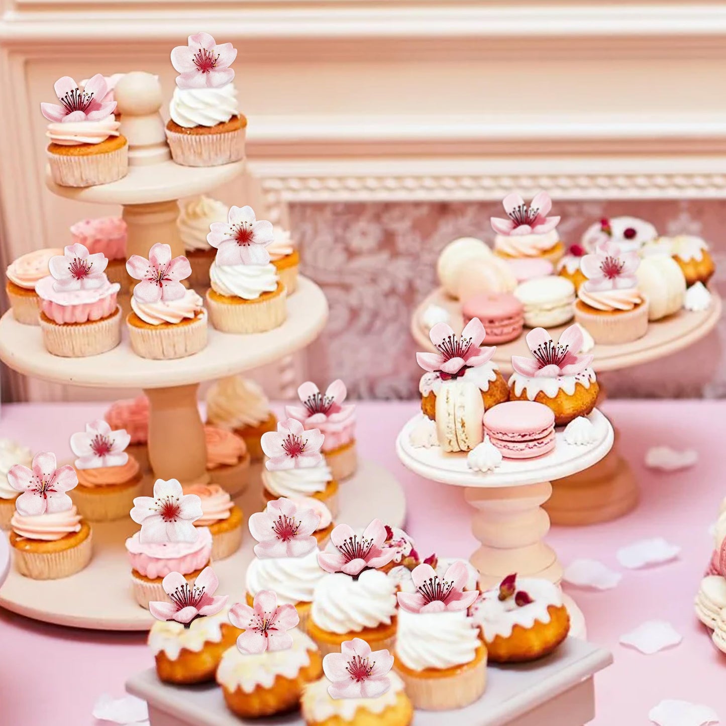 40 Pack Edible Cherry Blossom Cupcake Toppers Spring Bridal Engagement Baby Shower Birthday Party Cupcake Picks Drink Topper Ann