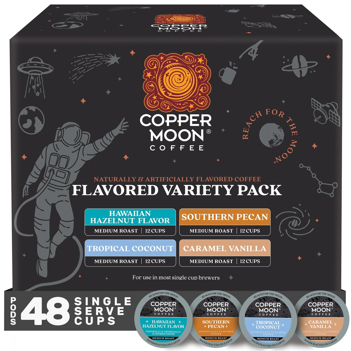 Copper Moon Coffee Pods for Keurig - Light/Medium Roast Flavored Variety Pack, 48 Count (Pack of 4)