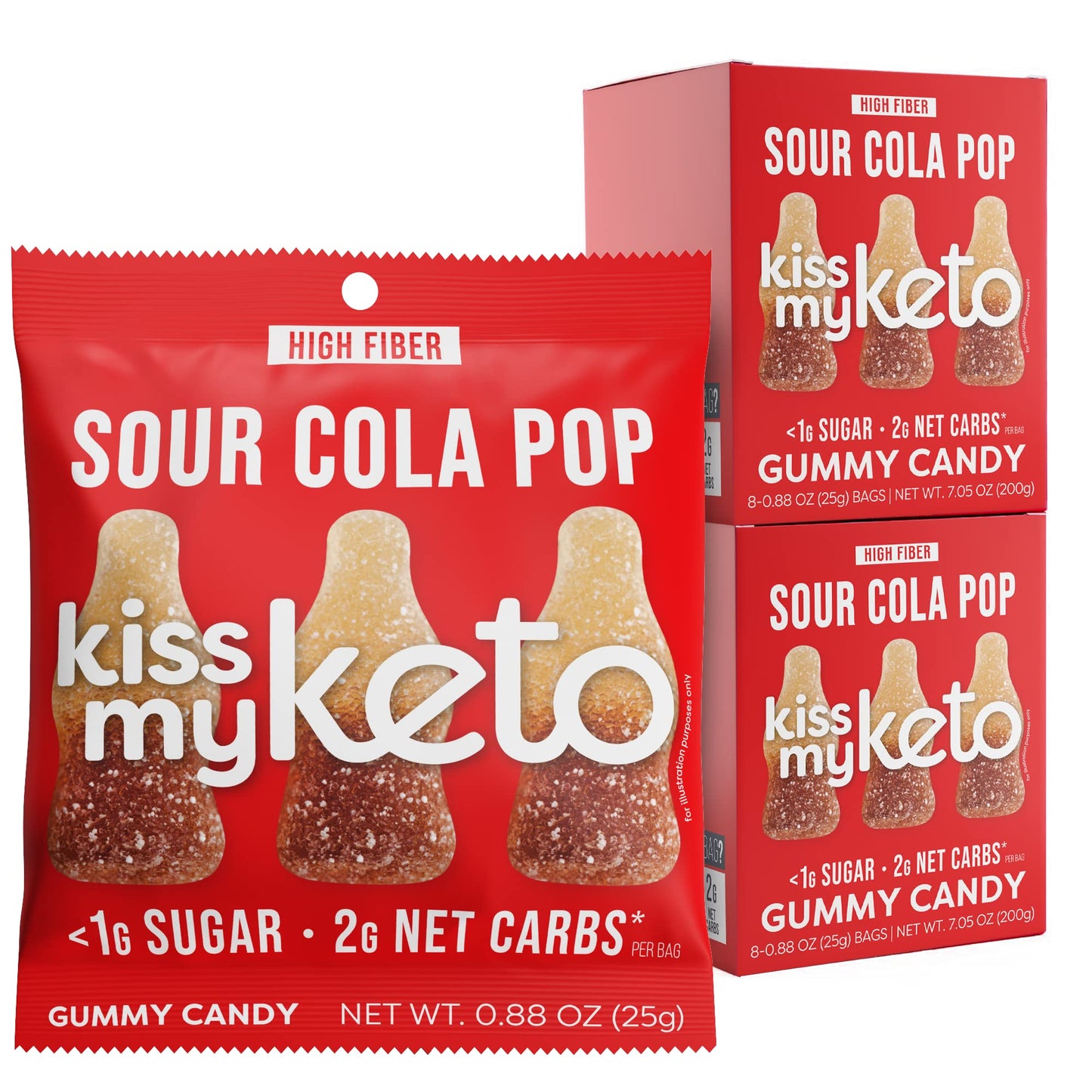 Kiss My Keto Gummies Candy – Low Carb Candy Sour Cola Pop, Keto Snack Pack – Healthy Candy Gummys – Vegan Candy, Keto Gummy Candy – Keto Candy Gummies (16-Pack)