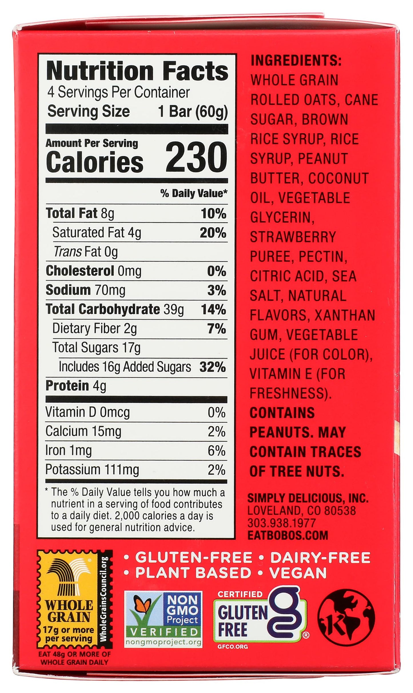 Bobos Oat Bars Bars Pb&Js Strawberry 4Pk 8.4 Oz