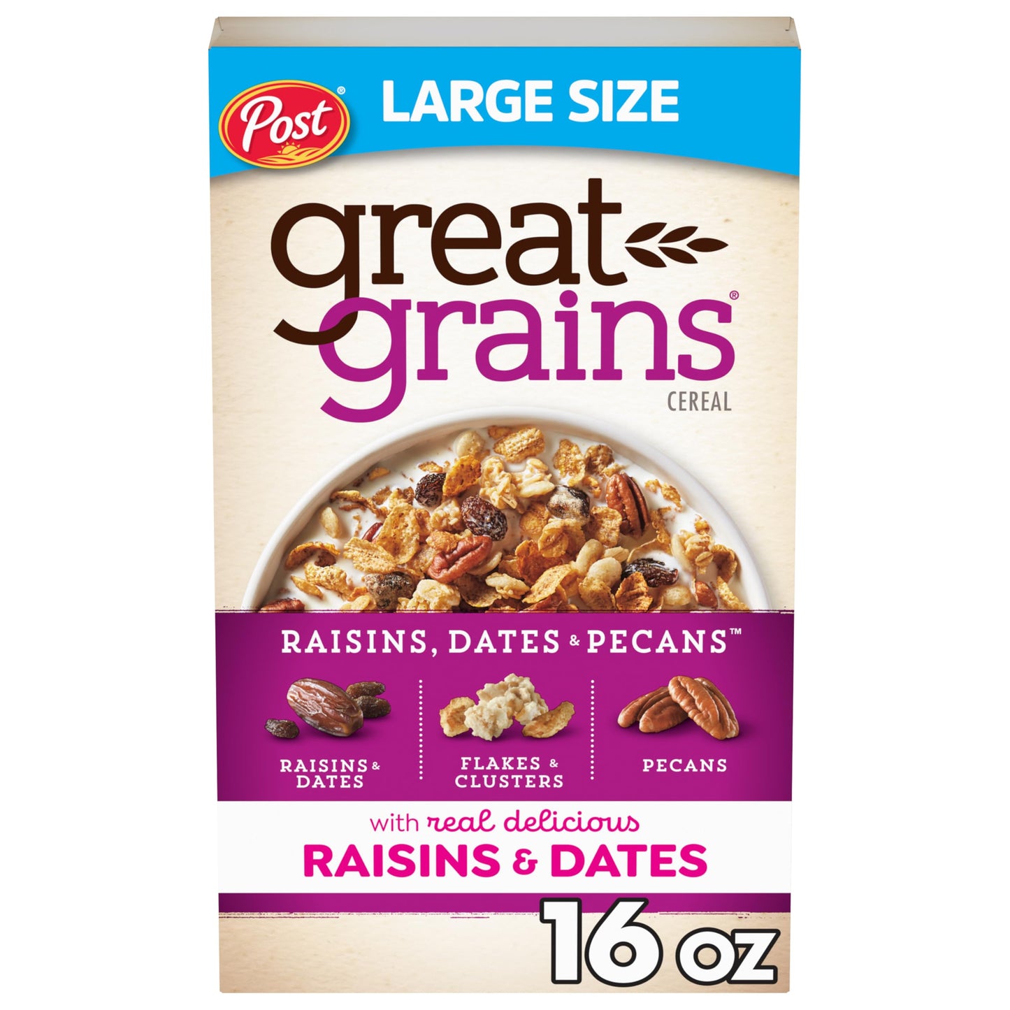 Great Grains Raisins Dates and Pecans Breakfast Cereal, Non-GMO, 16 OZ Box