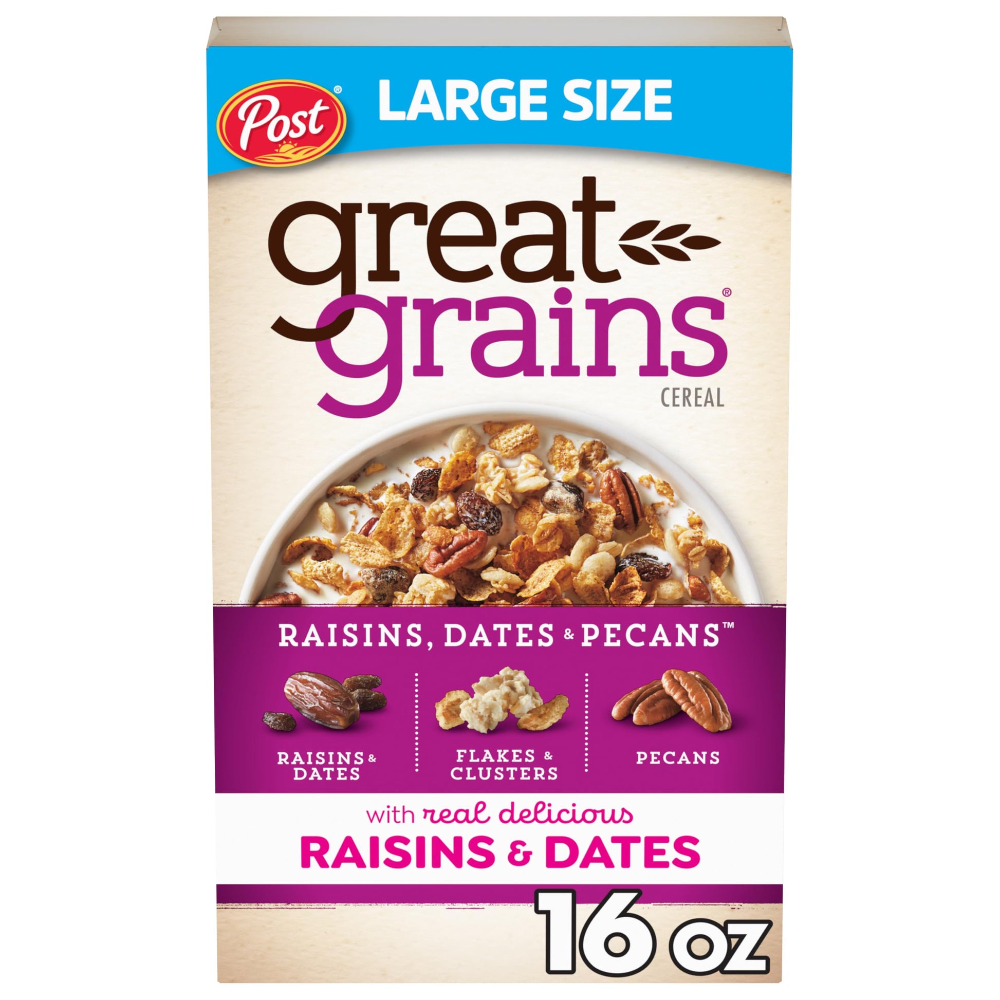 Great Grains Raisins Dates and Pecans Breakfast Cereal, Non-GMO, 16 OZ Box