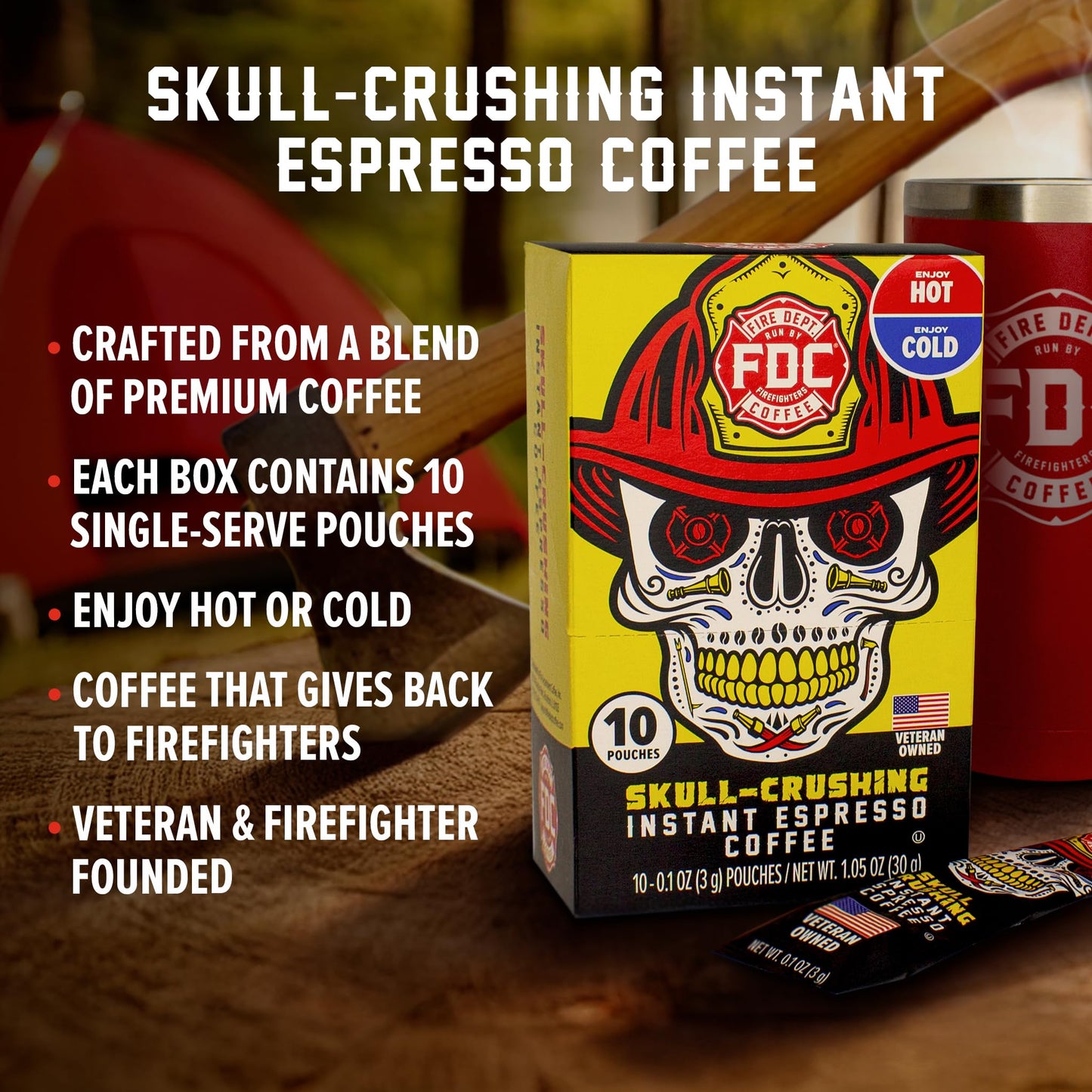 Fire Department Coffee Instant Espresso - Single Serve Packets, 0.1 Ounce Each, 60 Pack, Veteran Owned