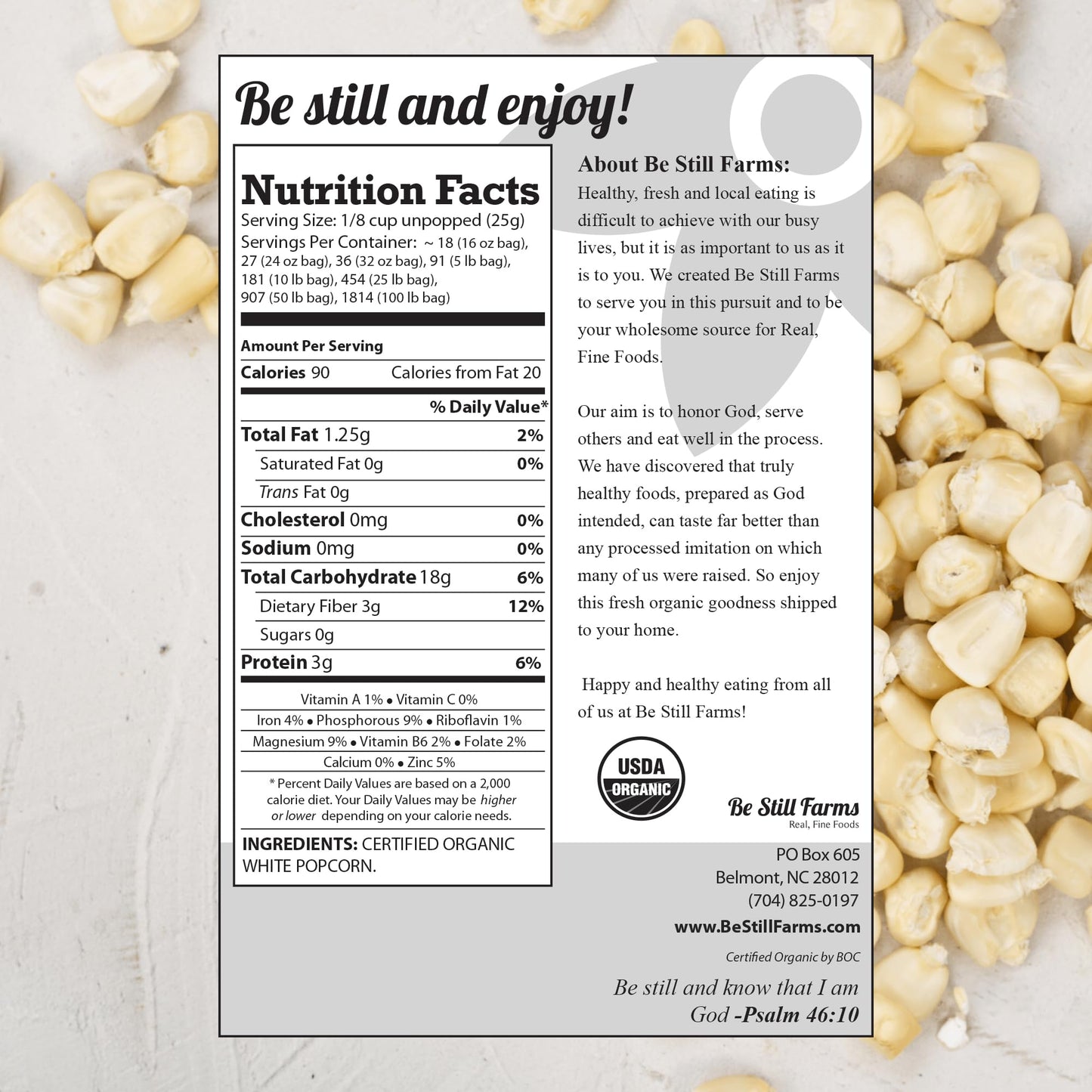 Be Still Farms Organic Hulless Popcorn Kernels - 2.8lb, Non-GMO, Vegan, USA Grown