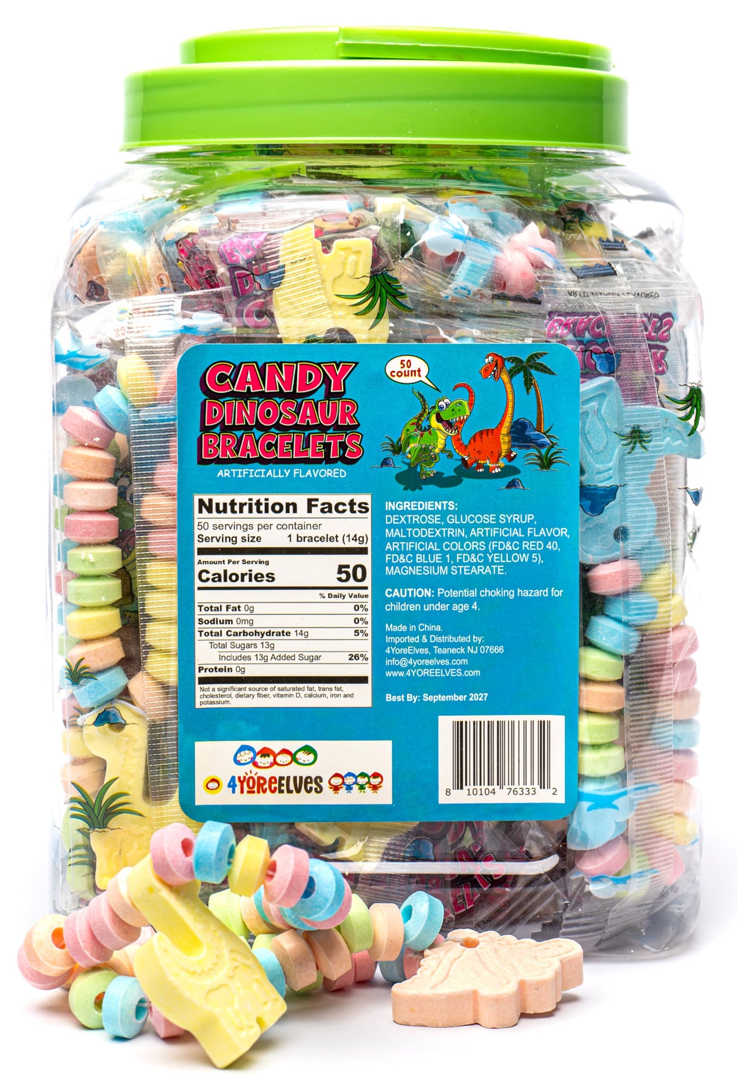 50 Dinosaur Candy Bracelets With Dinosaur Pendants, Dino-Lover Candy Jewelry, Ideal For Dino Party Favors And Goodie Bags, Bulk