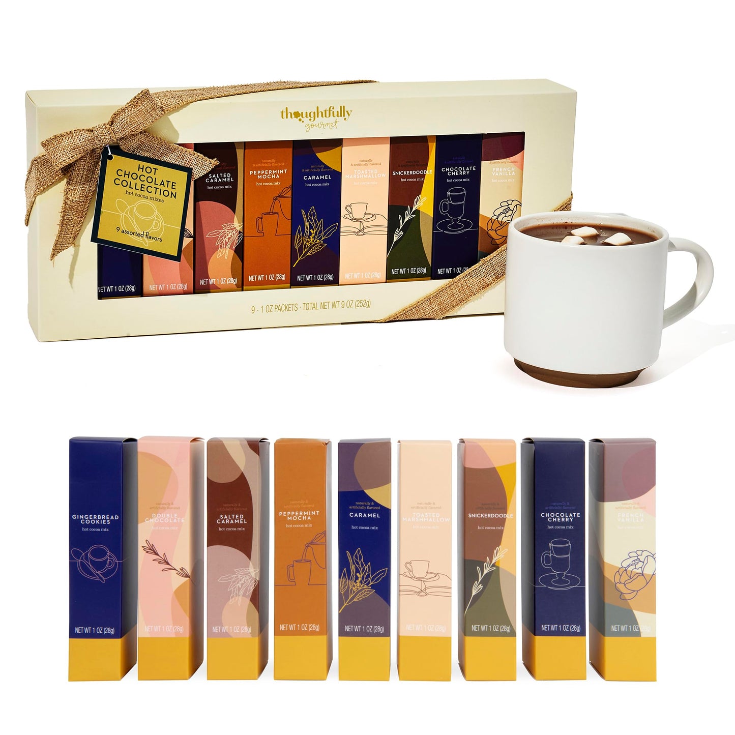 Gourmet Hot Chocolate Gift Set, Flavors Include Salted Caramel, Peppermint, French Vanilla and More, Packaged in Gift Box with B