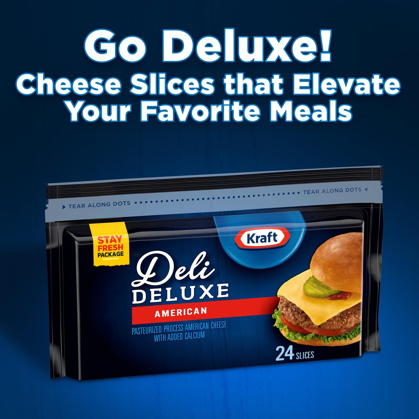 Kraft Deli Deluxe American Cheese Slices, 16 oz Pack, 24 Slices