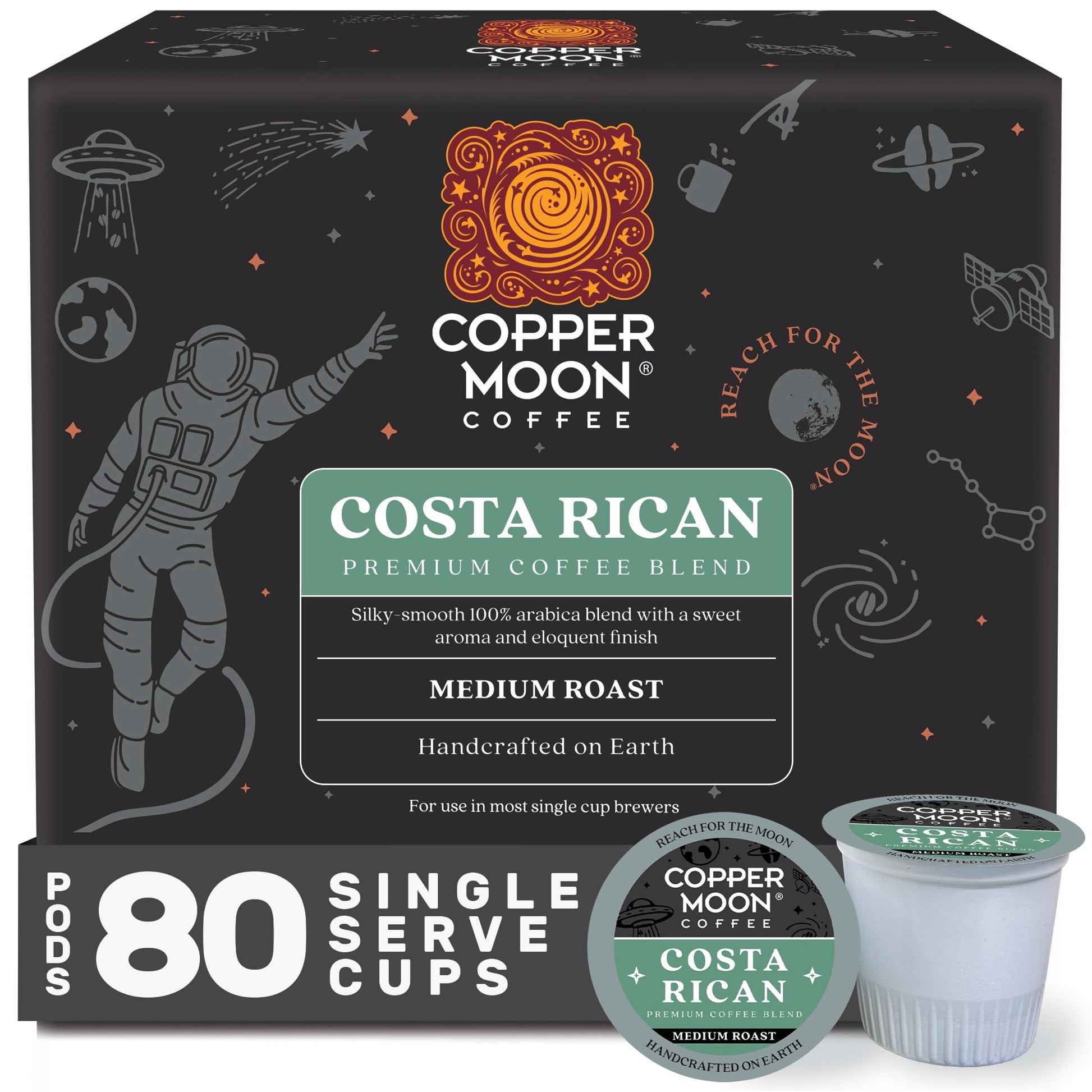 Copper Moon Coffee Pods for Keurig, Medium Roast Costa Rican Blend, 80 Count Pack