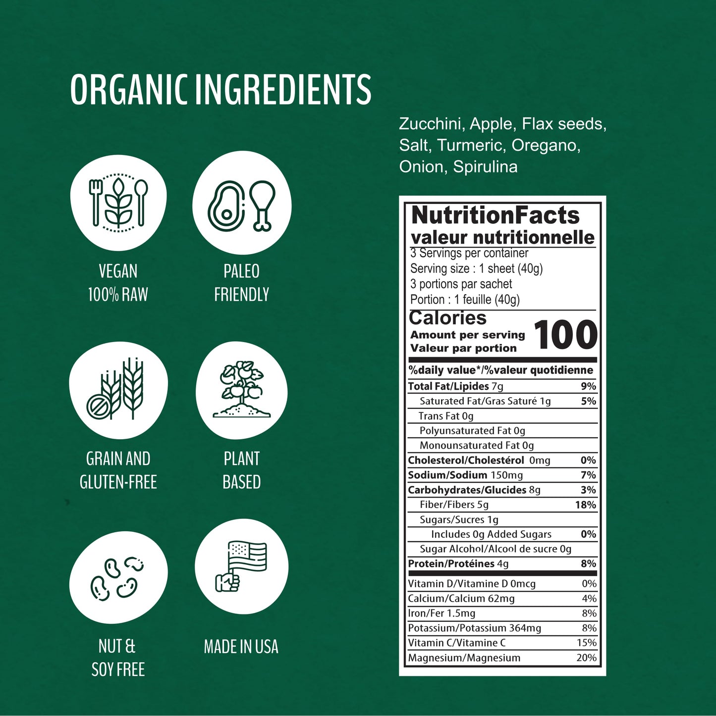 WrawP Organic Veggie Wraps - Spirulina, Gluten Free, Paleo, Raw Vegan, 5.6 Ounce (Pack of 2)