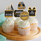60 Pcs Happy Retirement Cupcake Toppers, Gold Retired Cake Toppers Picks Retirement Cupcake Toppers Retirement Decoration Happy