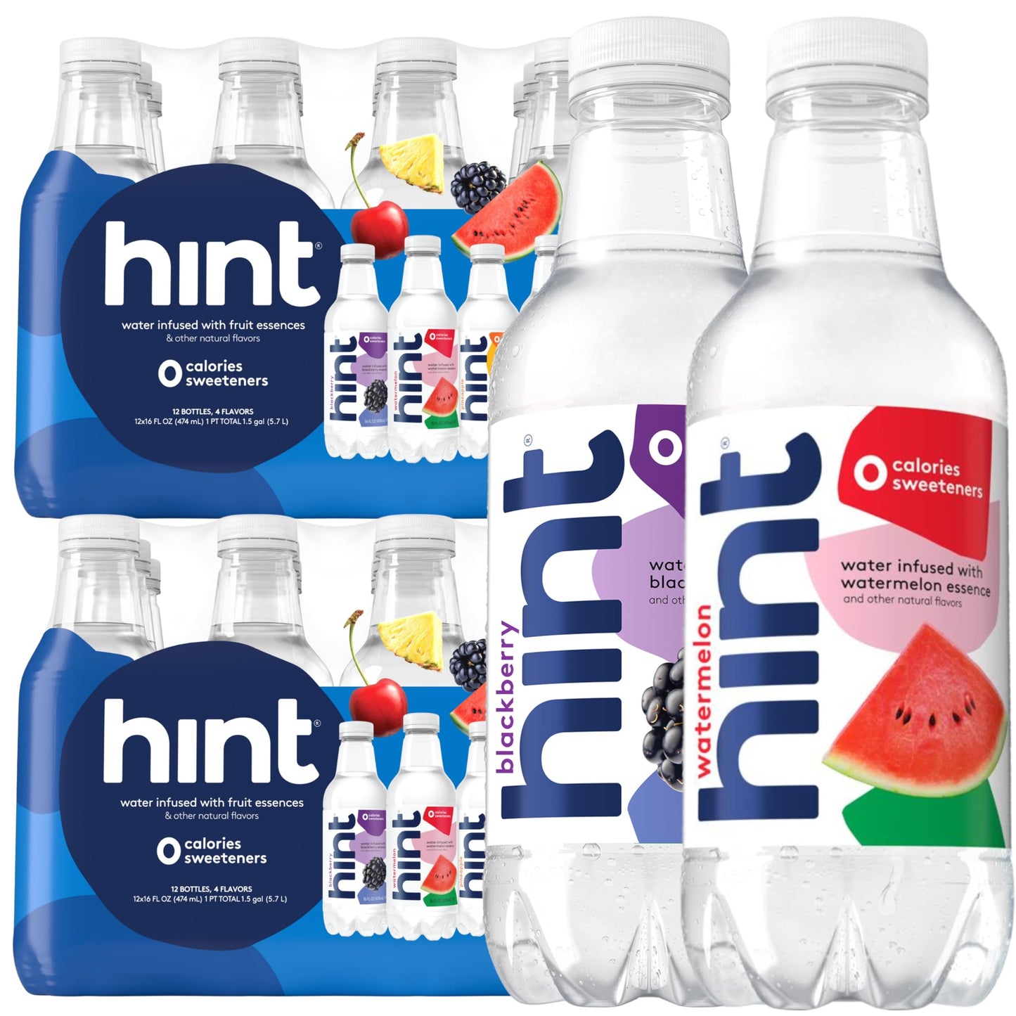 Hint Fruit-Infused Bottled Water, Best Sellers Variety Pack - Sugar Free Flavored Water with Zero Calories, Natural Fruit Essenc