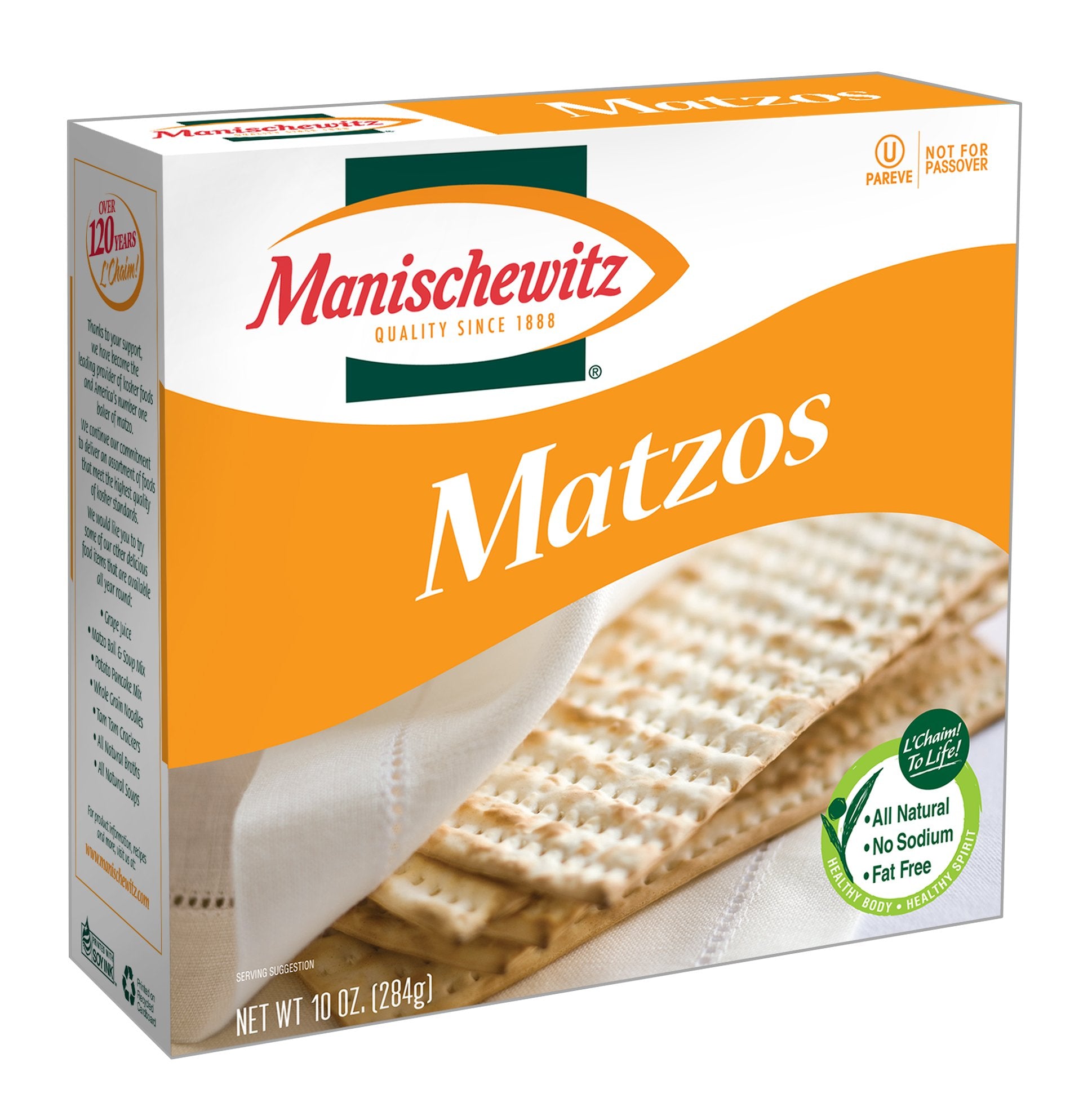 Manischewitz Unsalted Matzo, 10-Ounce Boxes (Pack Of 8)