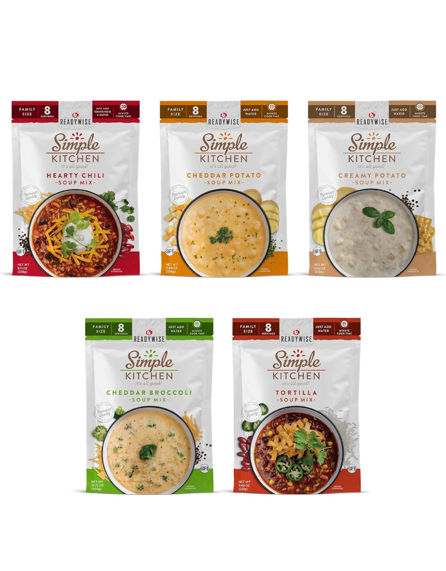 READYWISE - Simple Kitchen, Soup Sampler, Variety Pack, 8 Servings Per Pouch, Soup Mix, Family Size, MRE, Gluten Free, Freeze Dr