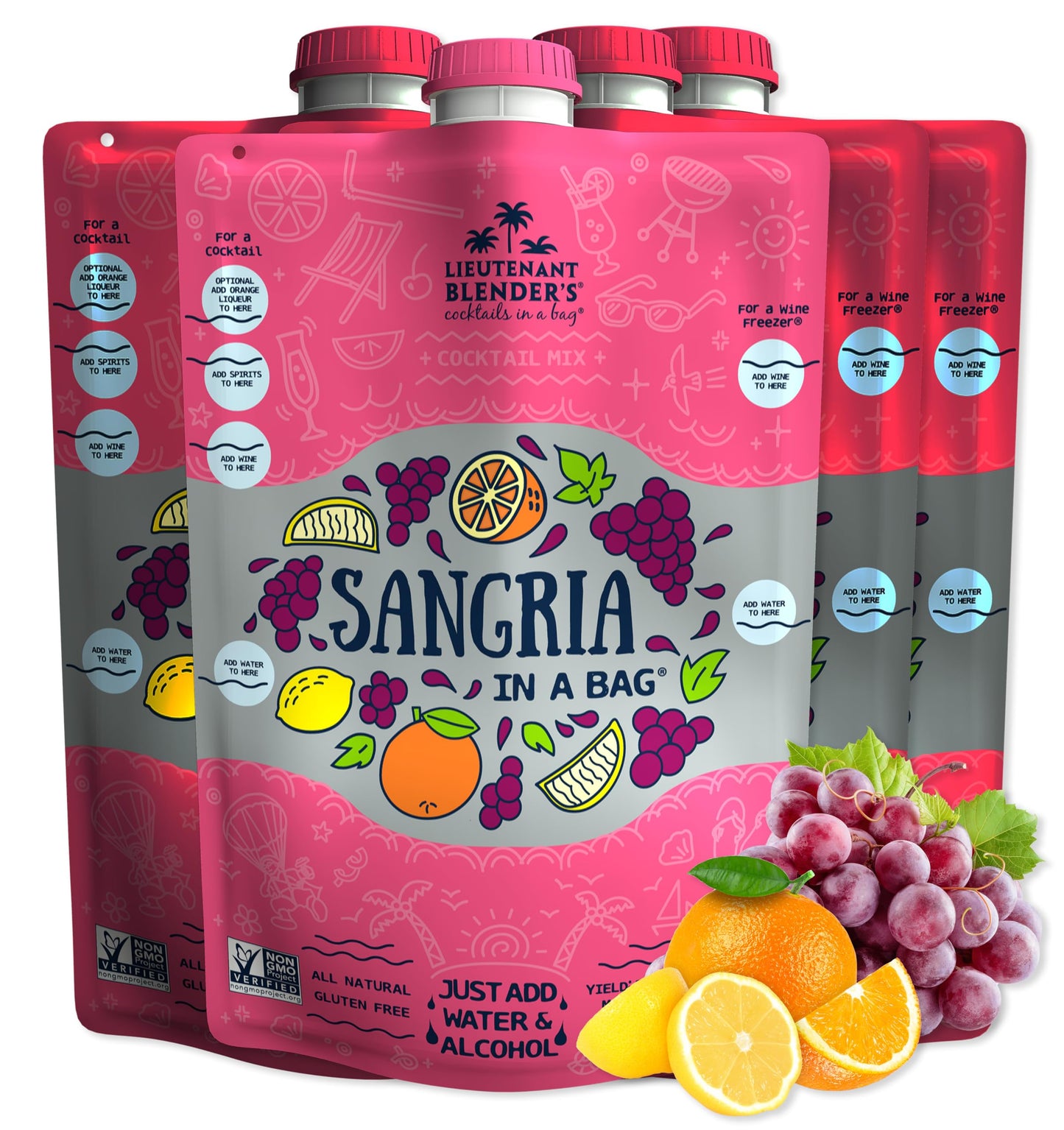 Lt. BlenderS Sangria In A Bag - Beverage-Inspired Slushie Mixes - Each Bag Makes 1/2 Gallon Of Frozen Red Sangria Mix - Non-Gmo Beverage-Inspired Freezer Mix - Make With Beverage-Inspired  Beverage-Style Or As A Mocktail - (Pack Of 4)