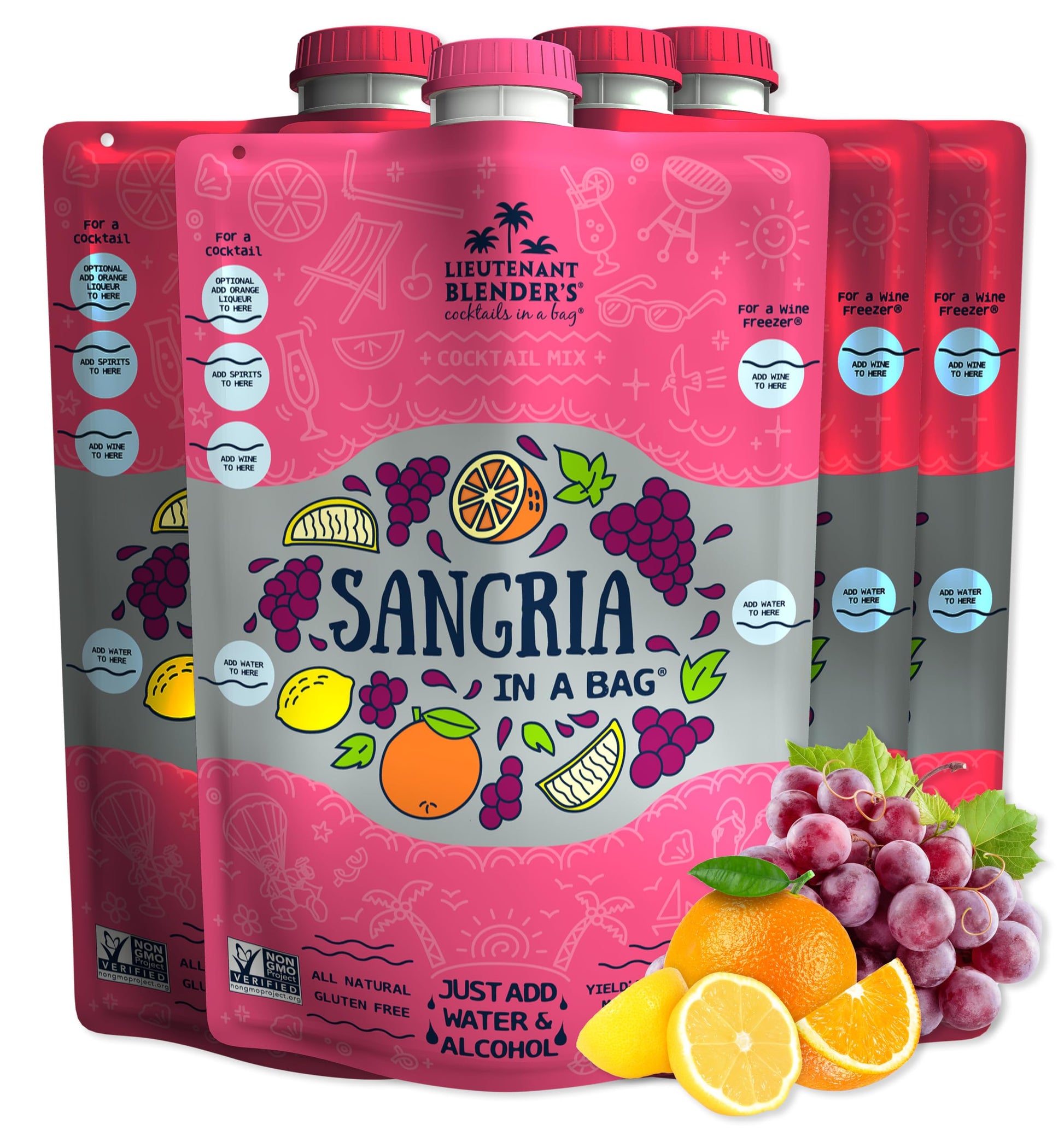 Lt. BlenderS Sangria In A Bag - Beverage-Inspired Slushie Mixes - Each Bag Makes 1/2 Gallon Of Frozen Red Sangria Mix - Non-Gmo Beverage-Inspired Freezer Mix - Make With Beverage-Inspired  Beverage-Style Or As A Mocktail - (Pack Of 4)