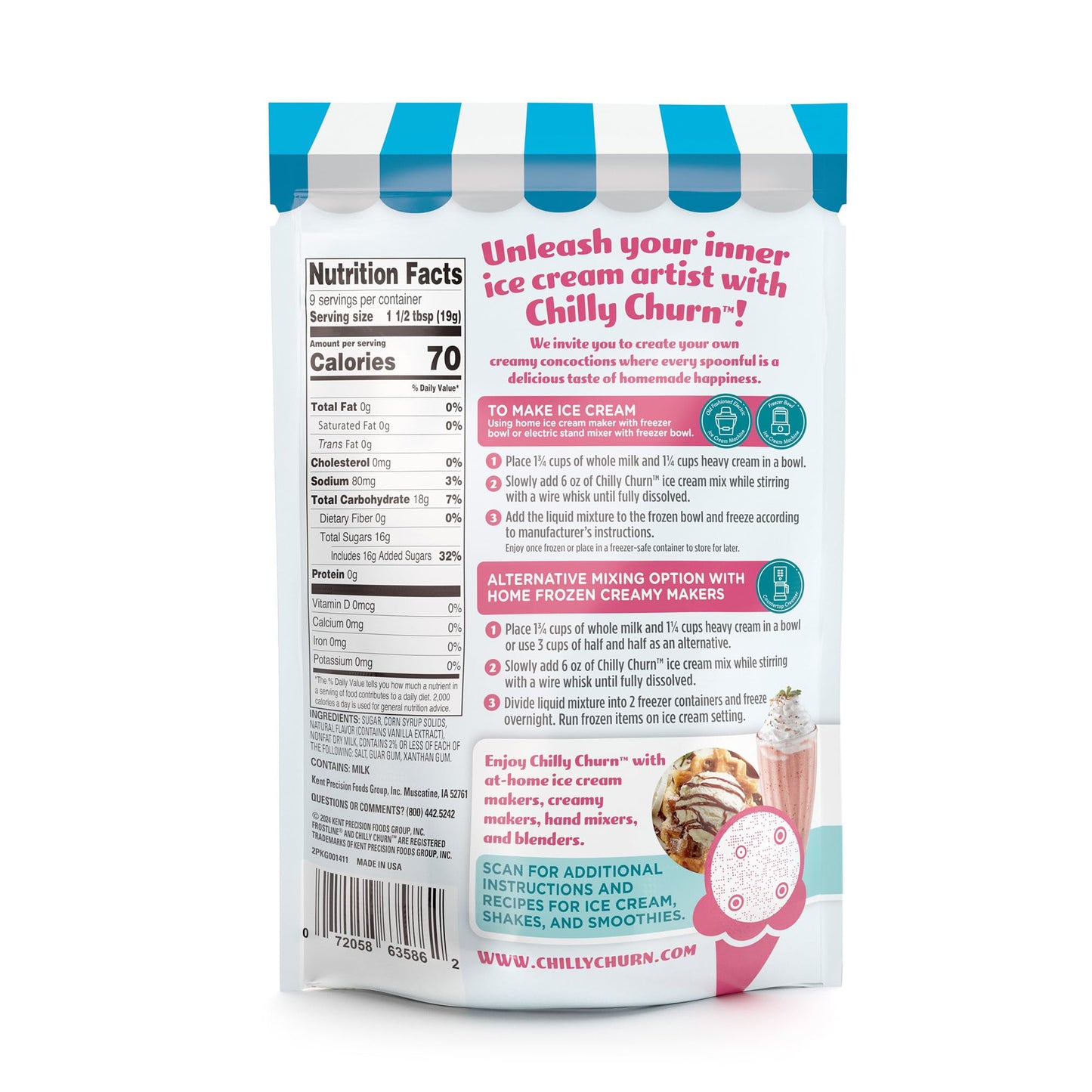 Chilly Churn Vanilla Flavored Ice Cream, Shakes, Smoothies Mix By Frostline Brand, Use With Ice Cream Machine, Countertop Creame