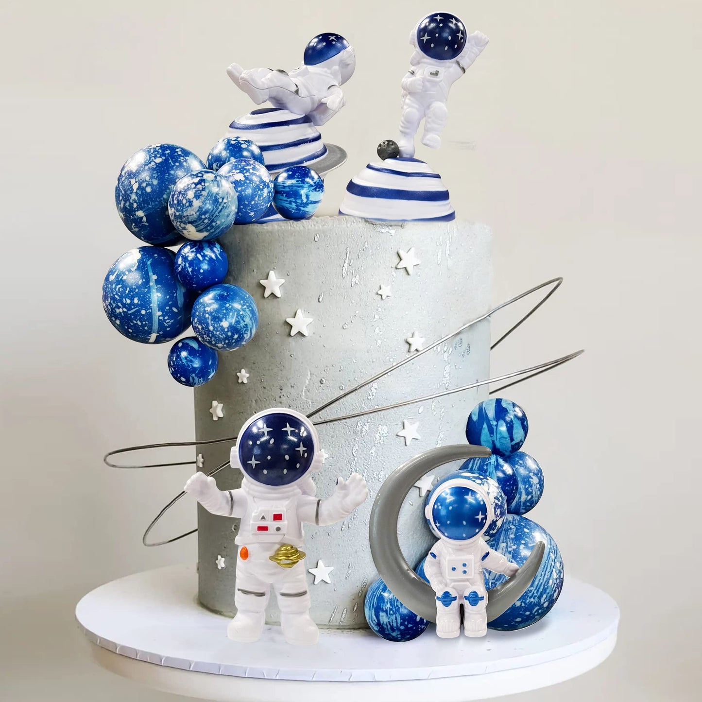 Astronaut Figurines Space Cake Toppers Blue Star Ball Cake Toppers For Space Theme Party Kids Birthday Party Baby Shower Supplie