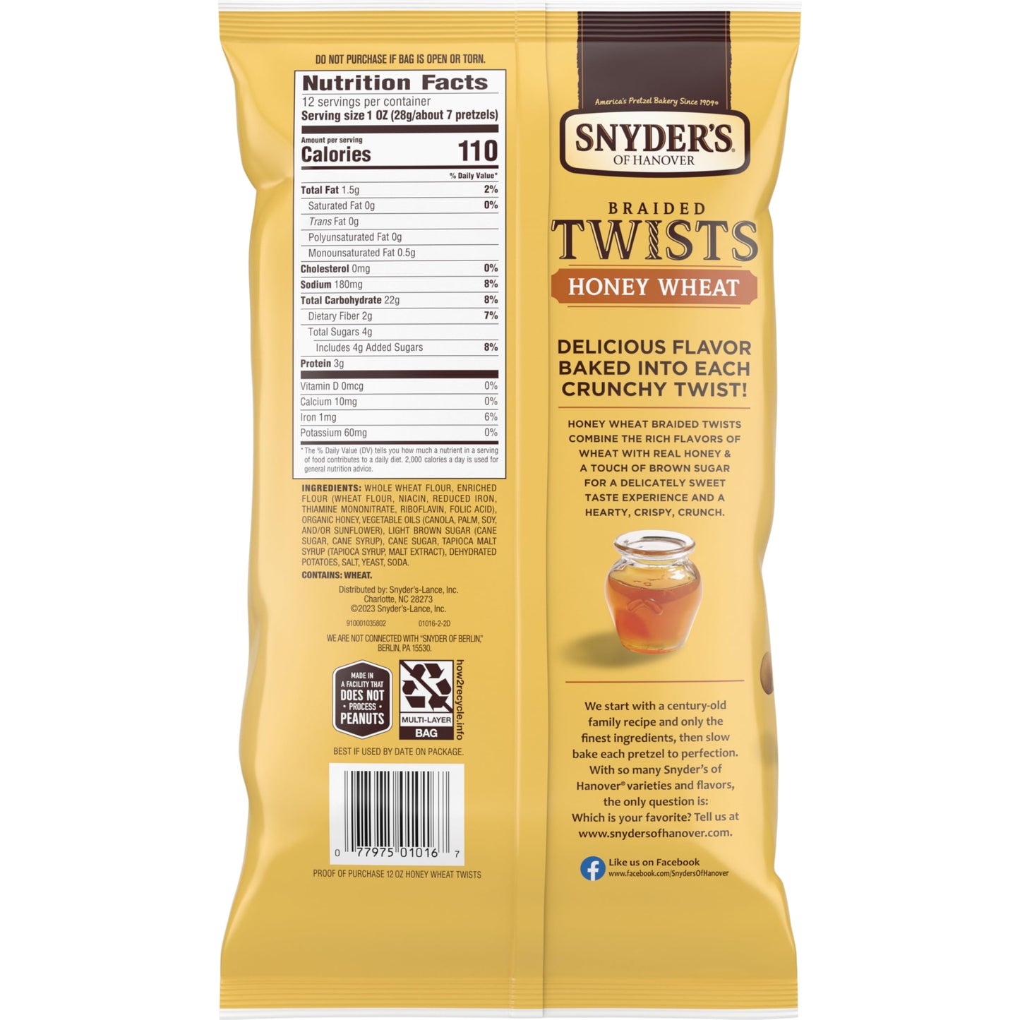 Snyder'S Of Hanover Pretzels, Braided Pretzel Twists Honey Wheat, 12 Oz