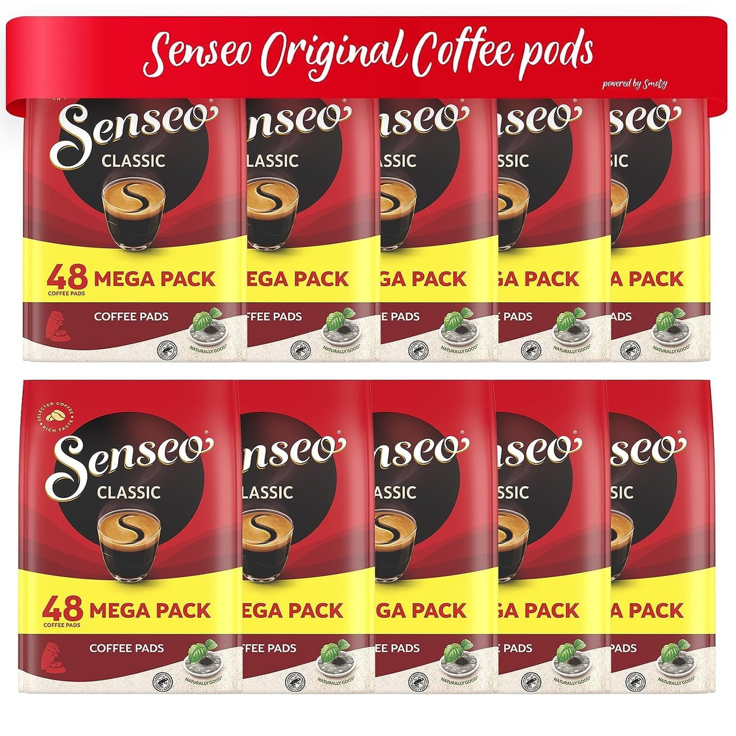Senseo Classic Medium Roast Coffee Pods - 480 Count (10 Packs) - Smooth & Balanced Flavor with Rich Crema - Single-Serve Compostable Coffee Pads - Compatible with Senseo & PeleCom Machines