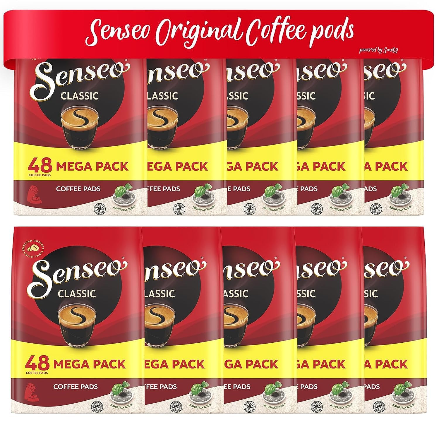 Senseo Classic Medium Roast Coffee Pods - 480 Count (10 Packs) - Smooth & Balanced Flavor with Rich Crema - Single-Serve Compostable Coffee Pads - Compatible with Senseo & PeleCom Machines