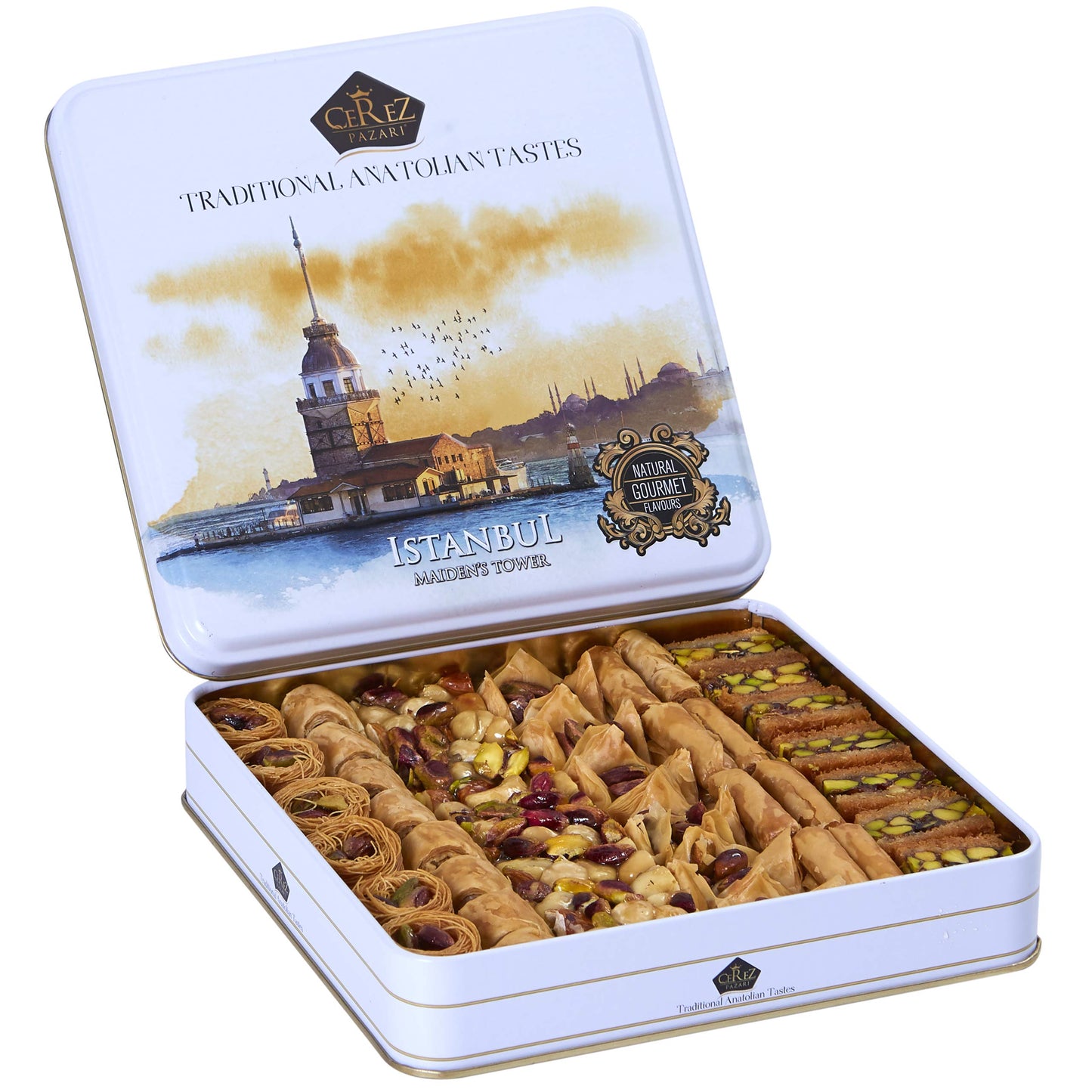Cerez Pazari Baklava Pastry Gift Box Halal Snacks 1.32Lbs E Apprx.45-48 Pcs | Turkish Dessert Ideal For Fathers Day Gift
