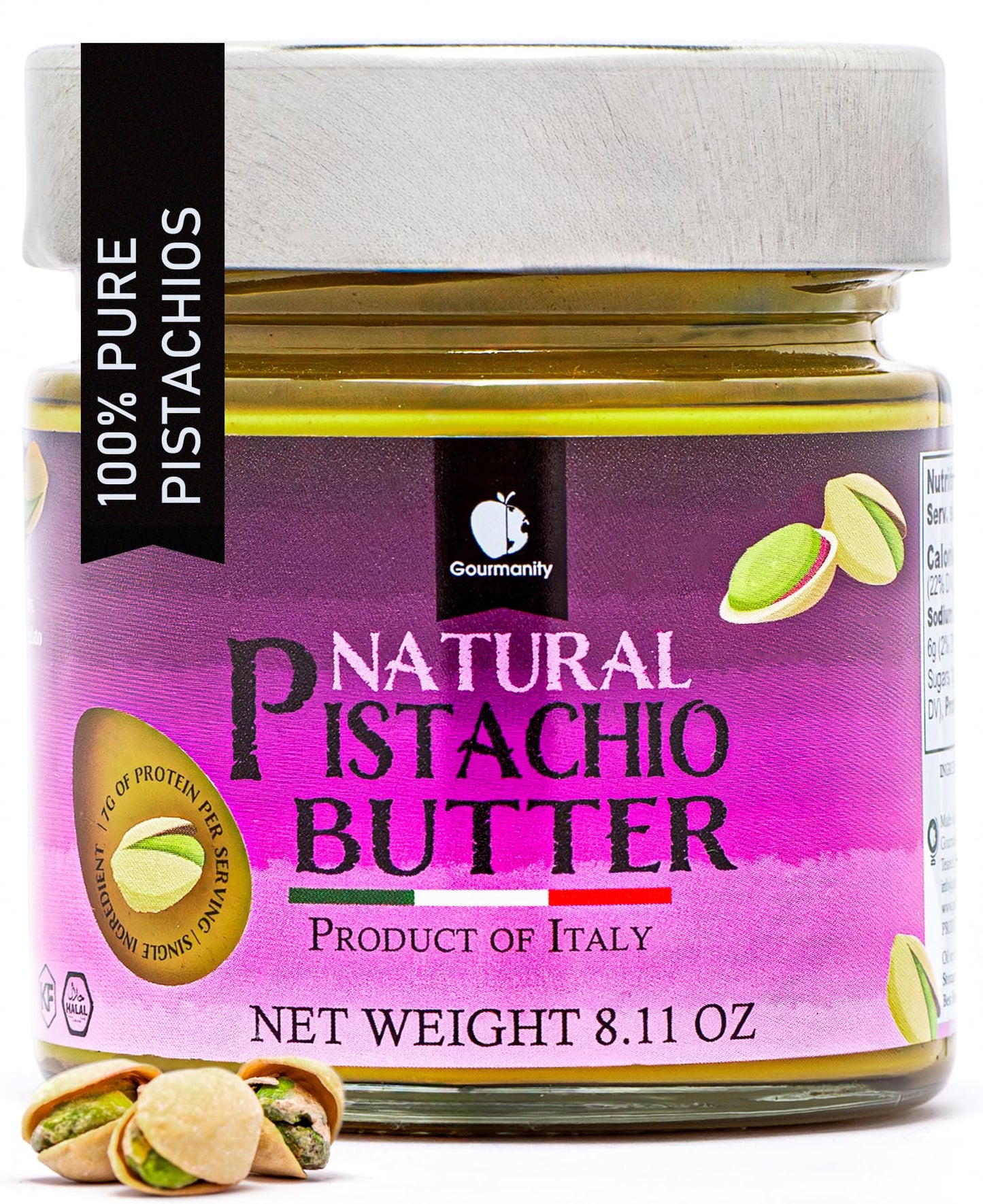 Gourmanity Pure Italian Pistachio Butter Spread, 100% Nut Deliciousness, Gourmet Pistachio Paste For Sweet And Savory Dishes, GF