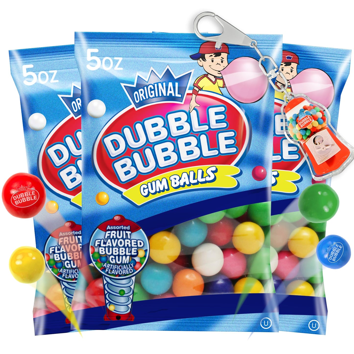 Refill Gumballs for Gumball Machine - Refill Bubble Gum 15 oz - 3 Pack of Double Bubble Gum Ball Candies - Christmas Holiday Gif