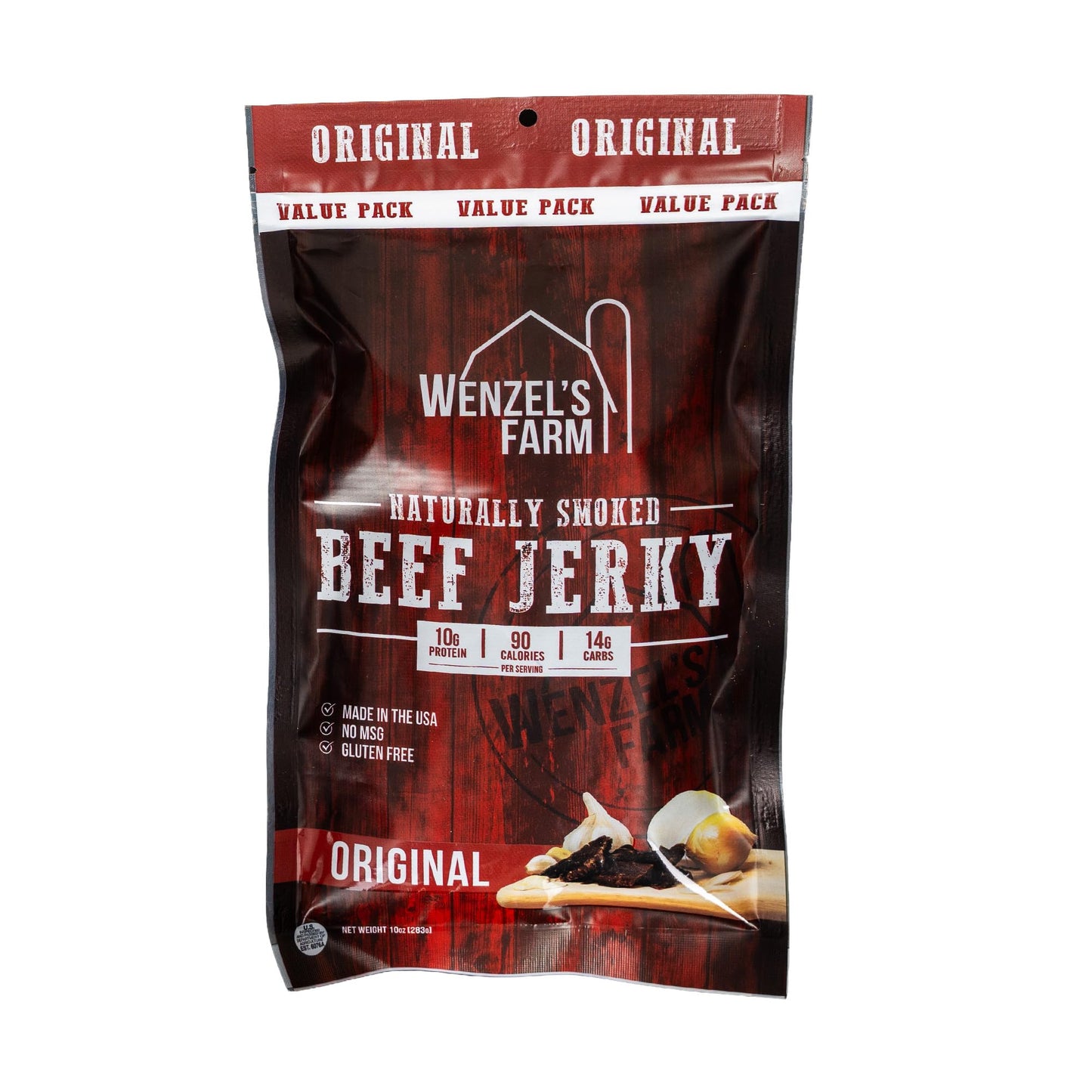 Wenzels Farm Original Beef Jerky 10 Oz. | Naturally Smoked | No Msg, Fillers, Binders, Artificial Colors | Gluten Free