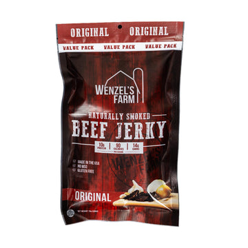 Wenzels Farm Original Beef Jerky 10 Oz. | Naturally Smoked | No Msg, Fillers, Binders, Artificial Colors | Gluten Free