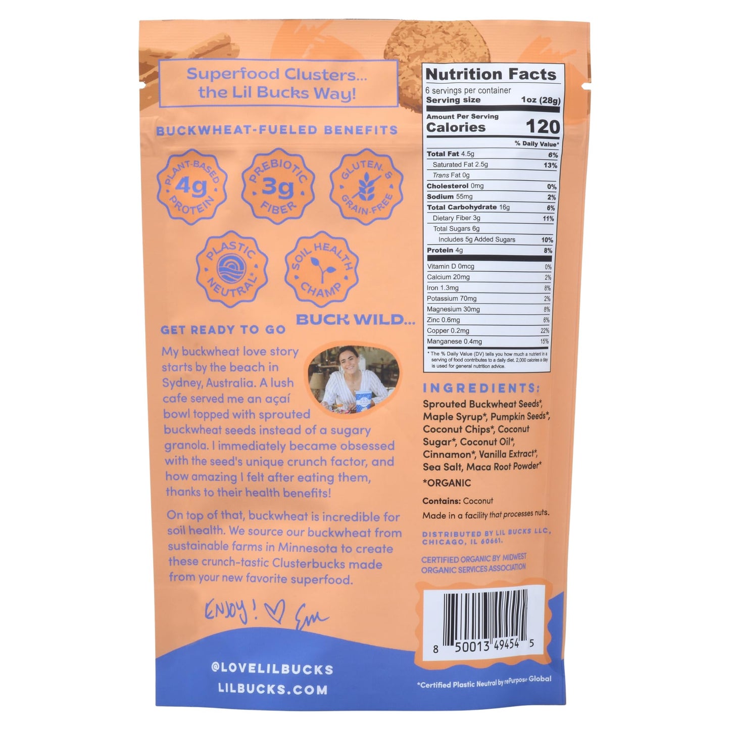 Lil Bucks Clusterbucks Gut Friendly Clusters Made With Regenerative Organic Sprouted Buckwheat, Gluten Free Snack (Snickerdoodle