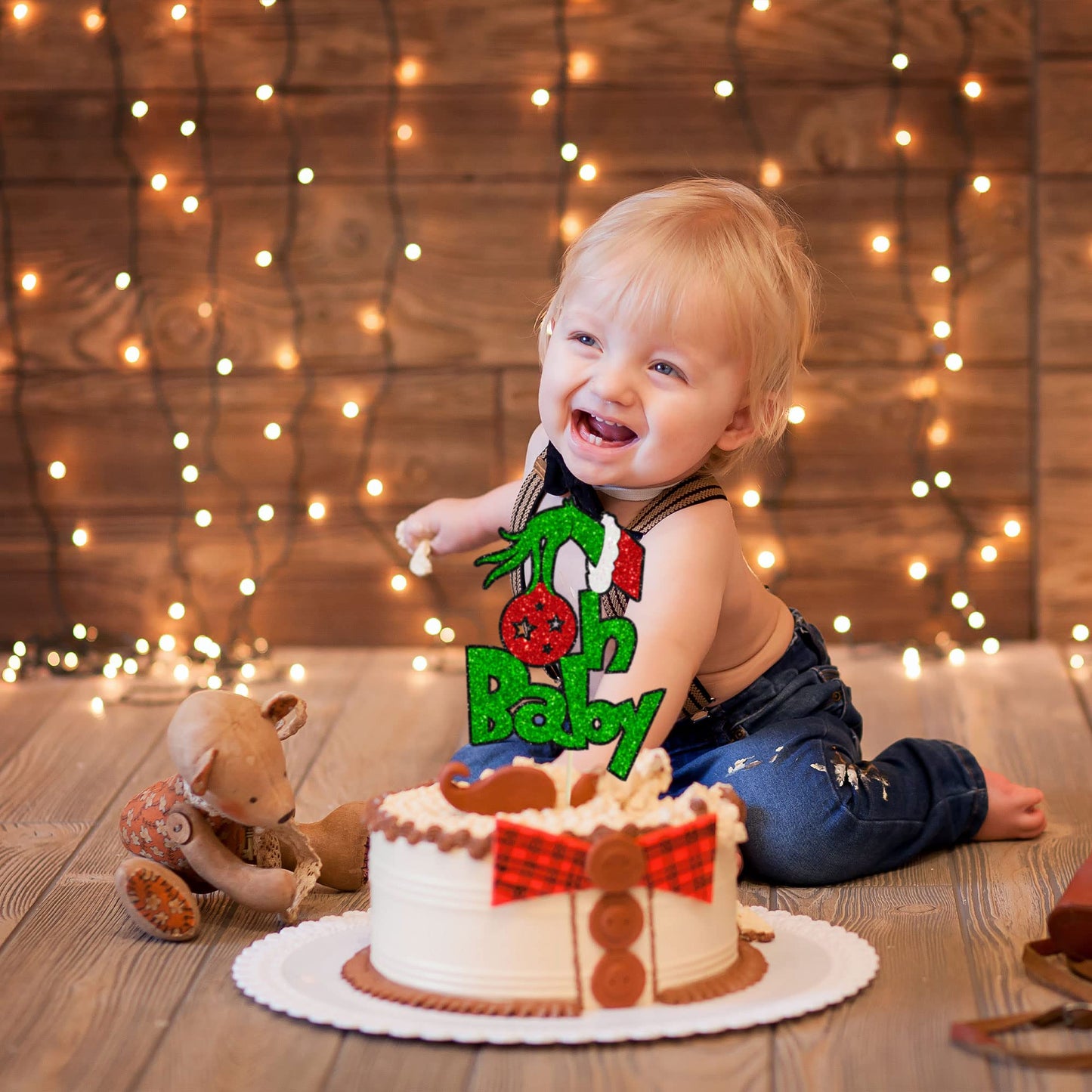 1Pcs Greench Christmas Oh Baby Cake Topper Glitter Baby Shower Gerinchhmas Cake Pick Decorations For Greench Christmas Theme Bab