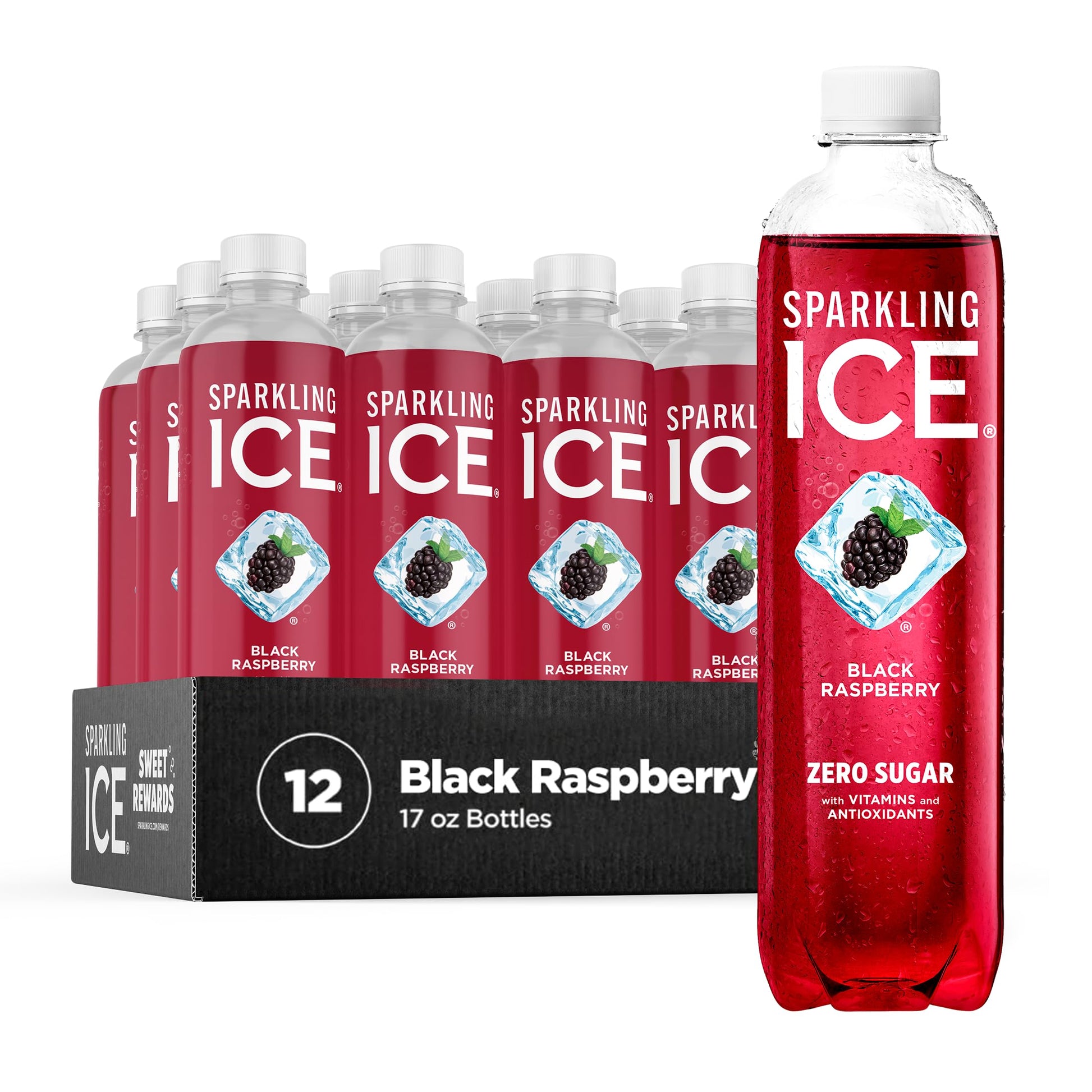 Sparkling Ice Black Raspberry Sparkling Water, Zero Sugar, 17 Fl Oz, Pack of 12