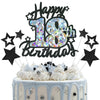 Happy 18th Birthday Cake Topper, Black Glitter and Gem Patterns Card Stock Cake Toppers, 18 Year Birthday Party Cake Decoration