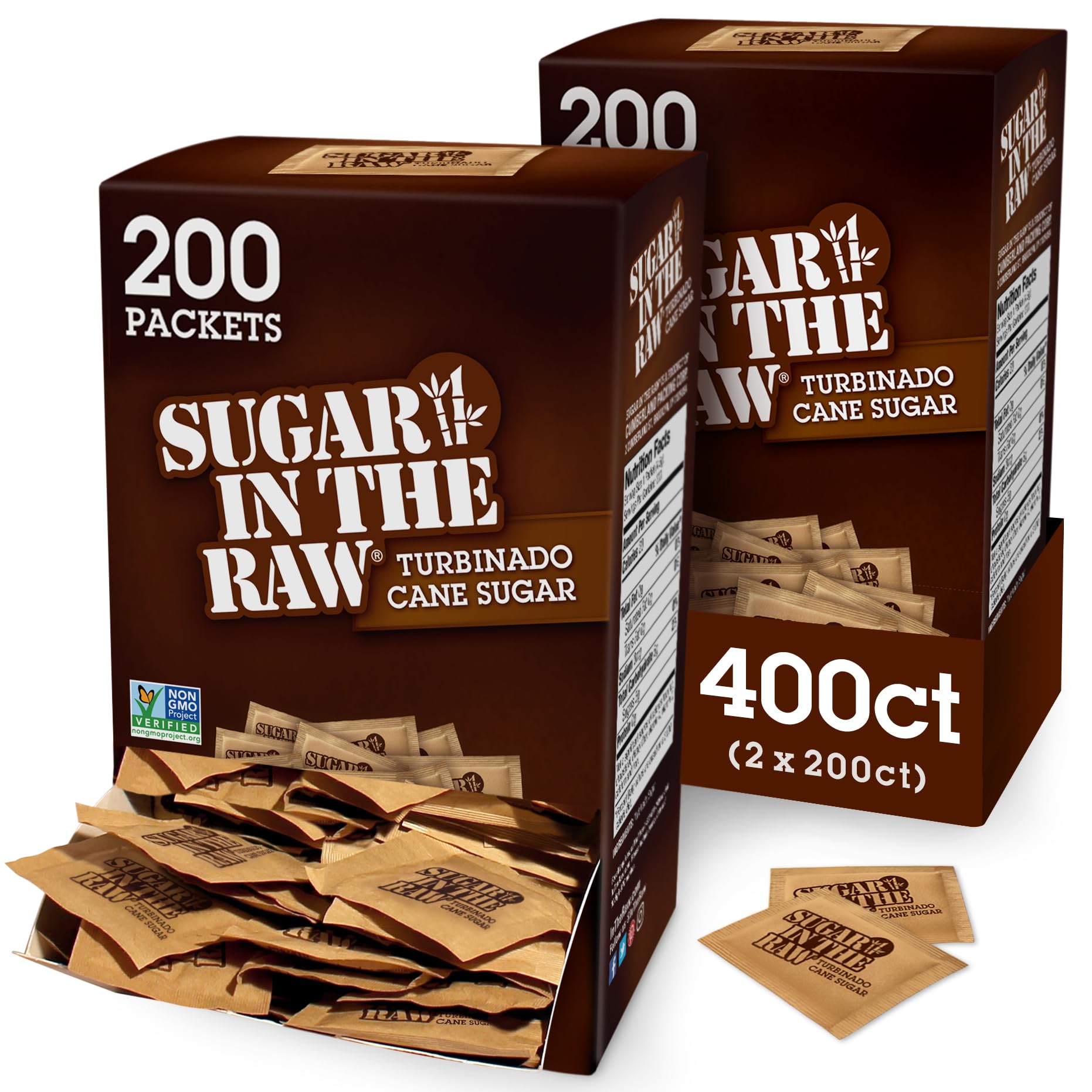 Sugar In The Raw Granulated Turbinado Cane Sugar On The Go Packets, No Erythritol, Pure Natural Sweetener, Hot & Cold Drinks, Co