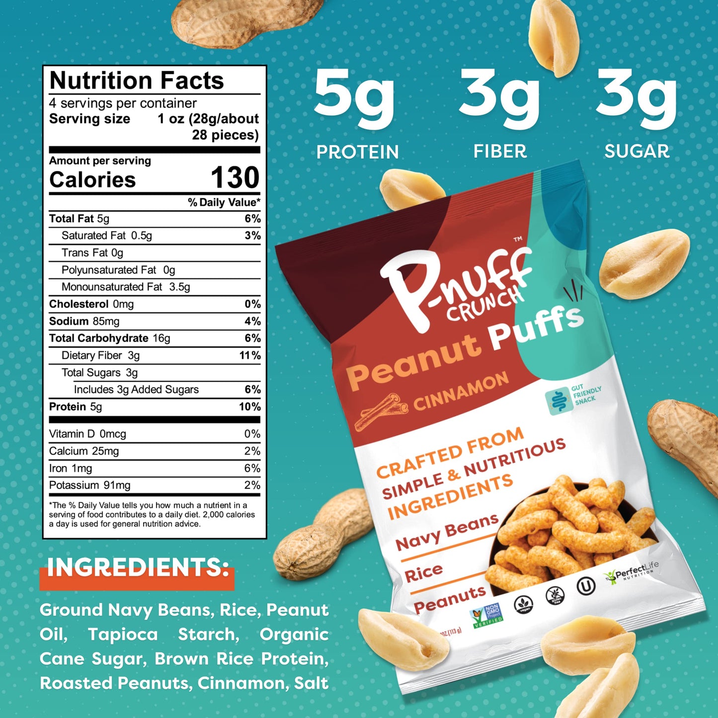 P-Nuff Crunch Peanut Puffs Variety Pack - Healthy Keto Snacks, 20g Vegan Protein, Gluten Free, 4oz Bag, 15-Pack