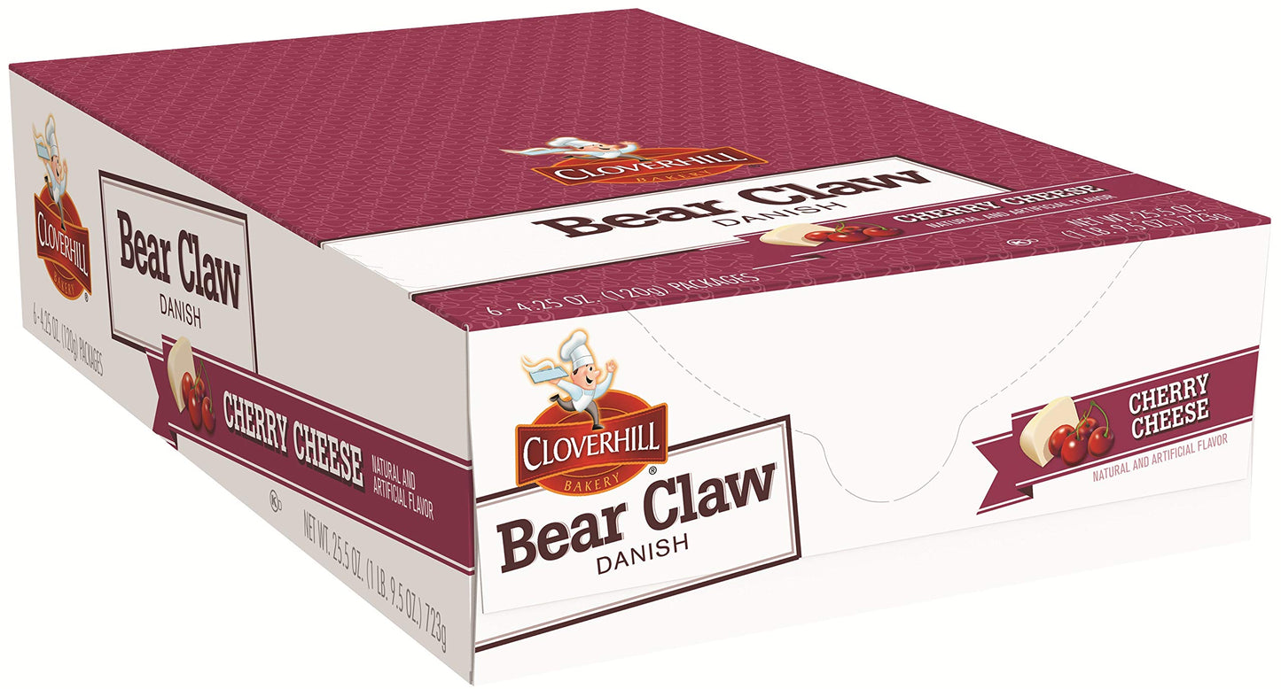 Cloverhill Bear Claw Cherry Cheese Danish, 4.25 Ounce - 36 Per Case.
