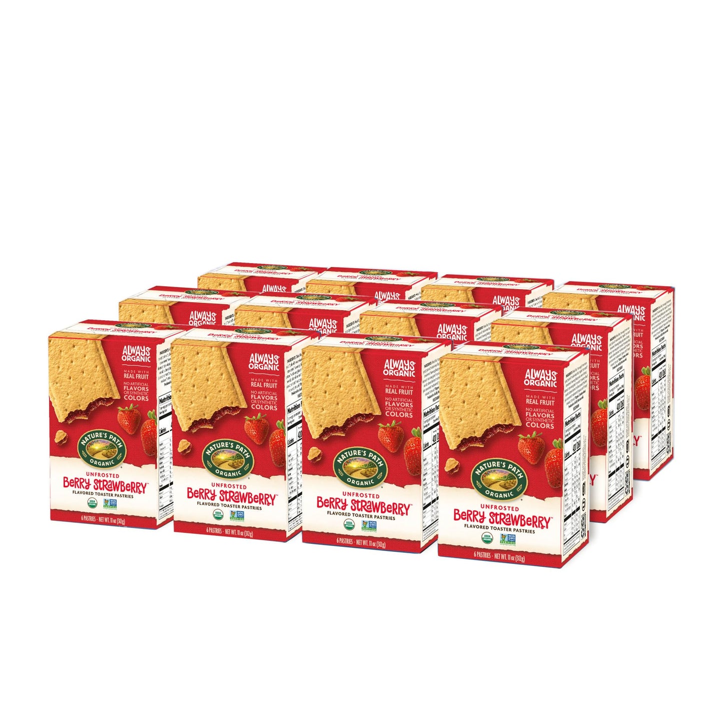 Nature 'S Path Organic Unfrosted Berry Strawberry Toaster Pastries, 11 Ounce (Pack Of 12), Non-Gmo, Made From Real Berries