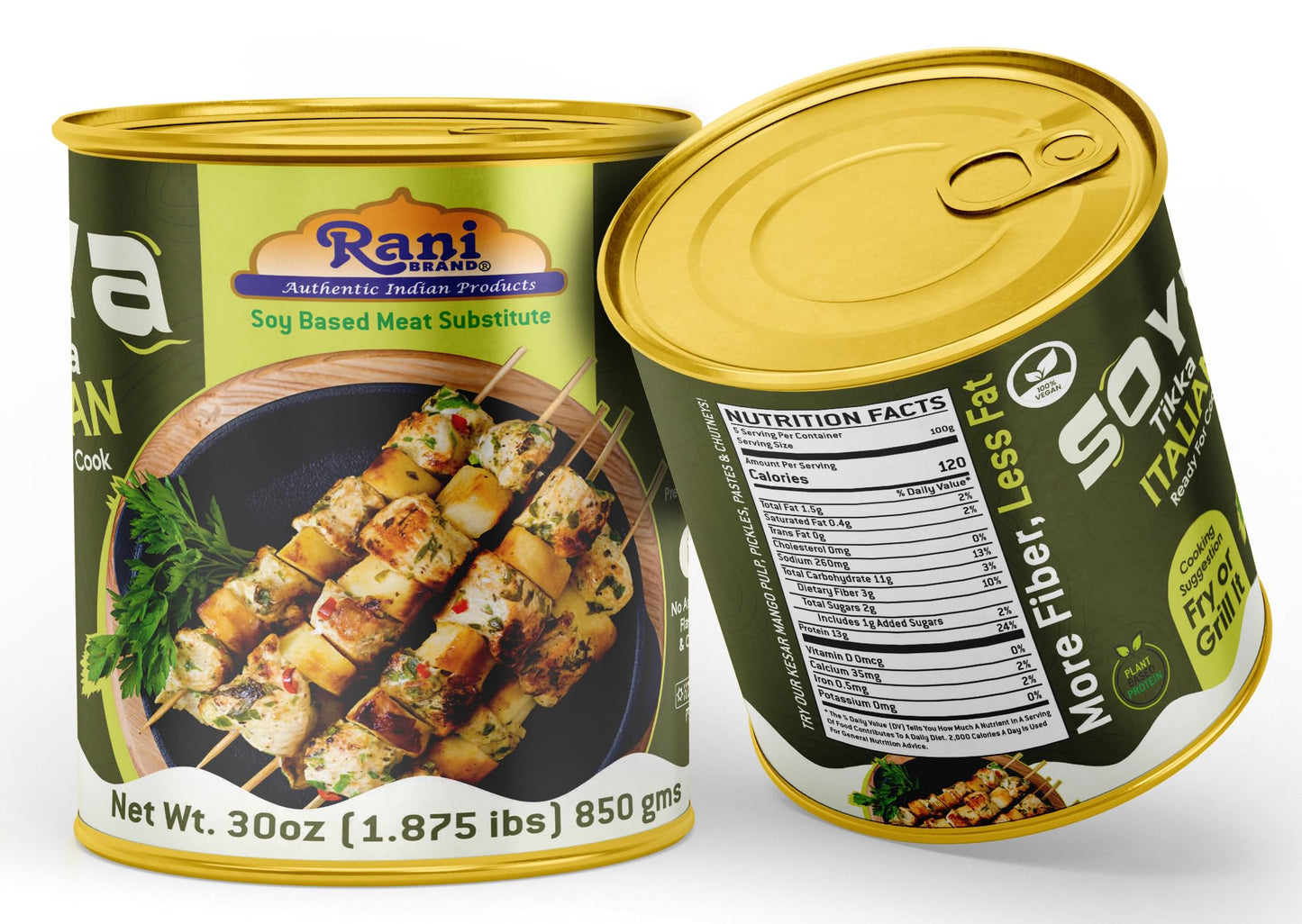 Rani Soya Tikka Italian 30Oz (1.875Lbs) 850G Ready For Cook ~ Easy Open Lid | All Natural | Vegan | No Colors | Non-Gmo | Kosher